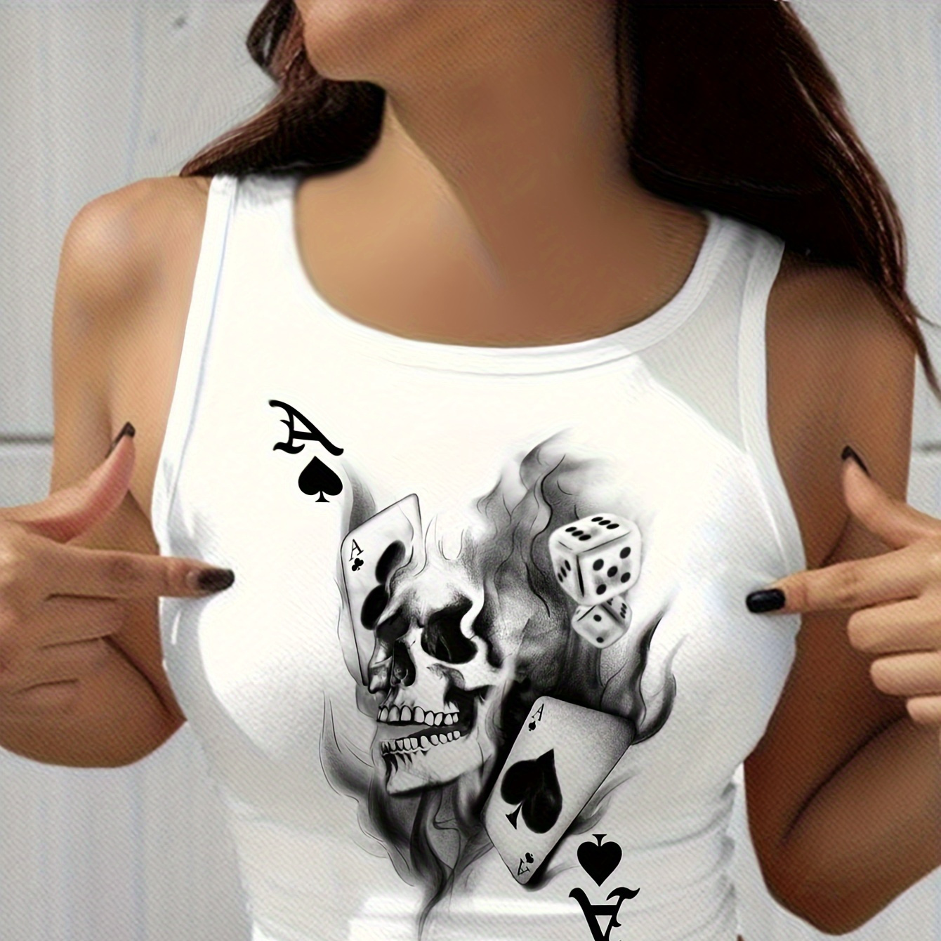 

1pc Women's Casual Sleeveless Tank Top With Skull Print, Knitted Round Neck Vest For Spring/summer - All Fashion