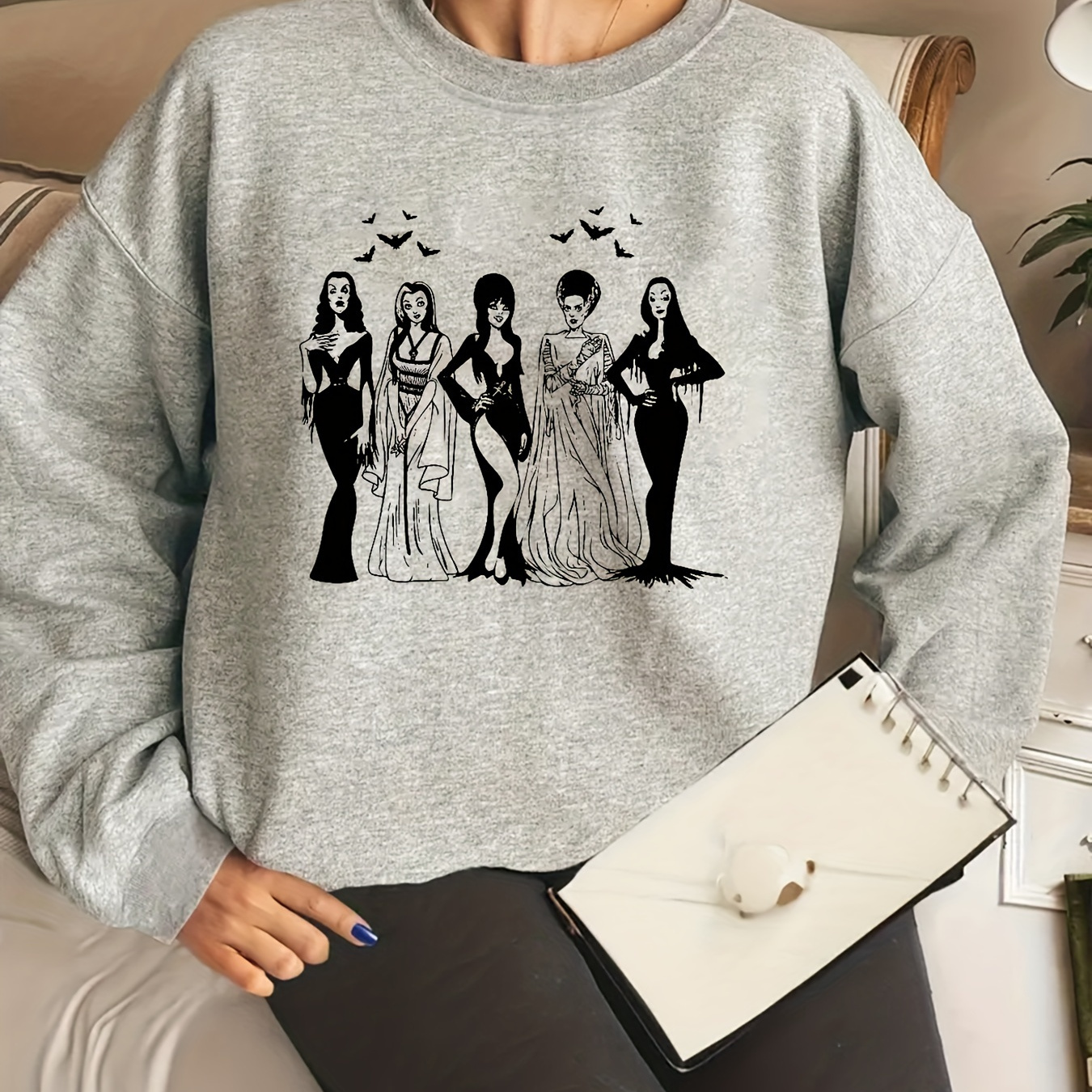 

Halloween Print Sweatshirt, Crew Neck Casual Sweatshirt For Fall & Winter, Women's Clothing