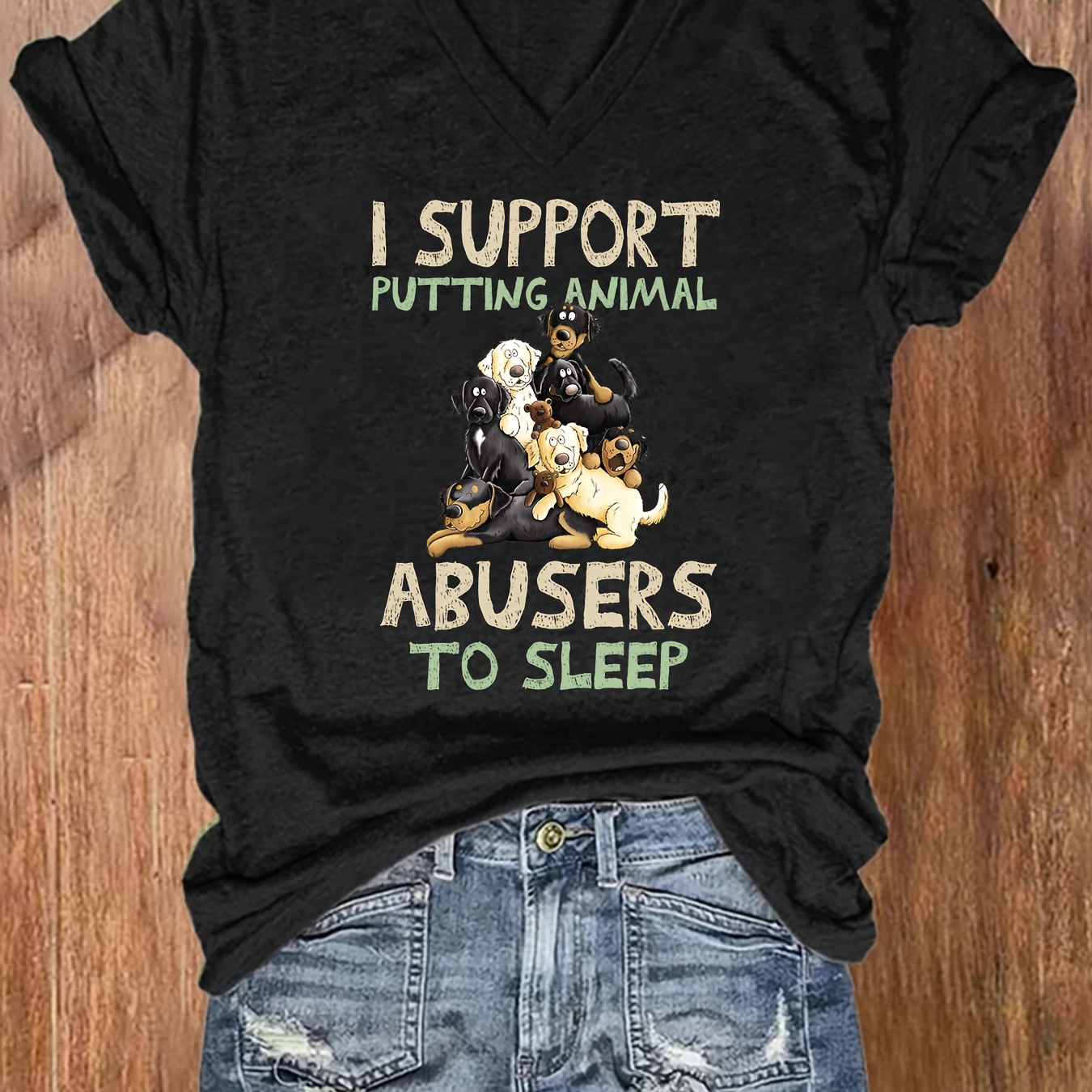 

Letter & Dogs Print Crew Neck T-shirt, Casual Short Sleeve T-shirt For Spring & Summer, Women's Clothing