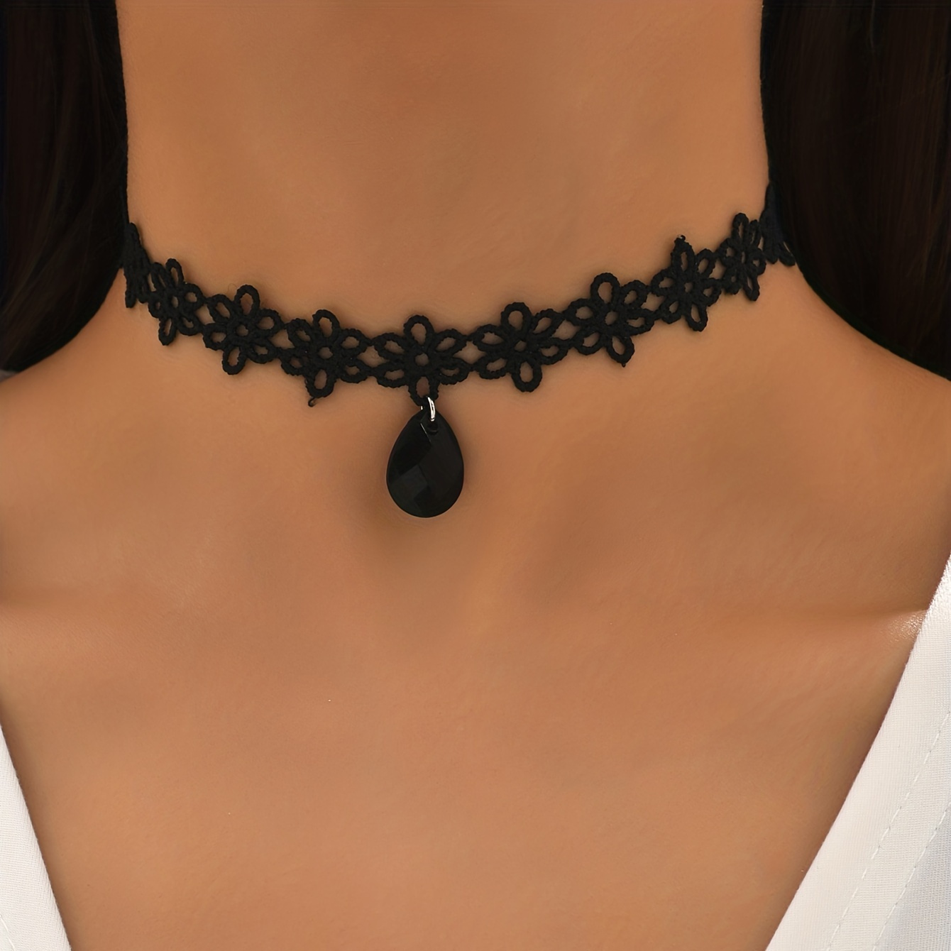 Geometric Multilayer Lace Necklace Black Choker Neck Jewelry, Jewels for Women Party Accessories,Temu