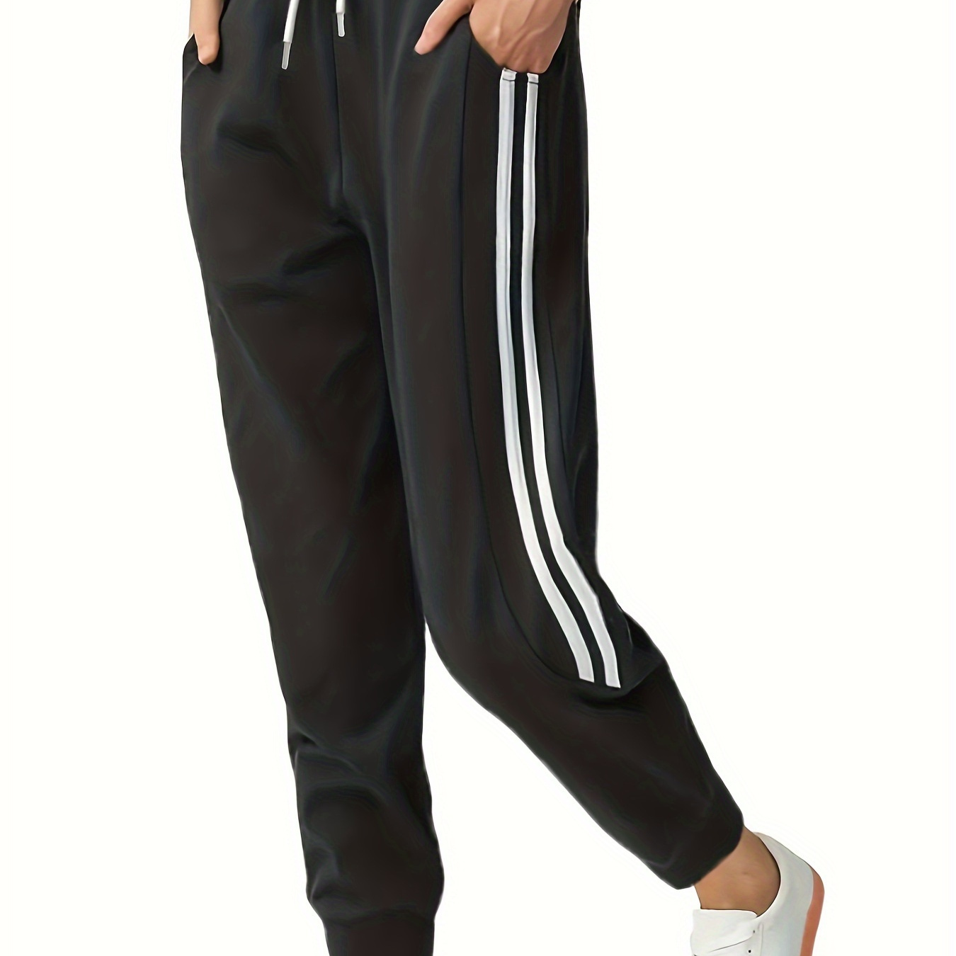 

Women's Striped Casual Sporty Athletic Pants, High-waisted Fitness Leggings With Pockets, Stretchy And Comfortable