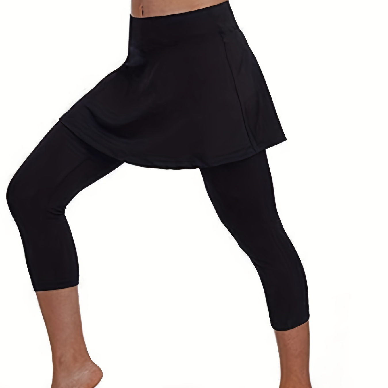 

Leggings De Yoga Deux Pièces En Simili Noir Avec Jupes, Pantalon De Danse Fitness Taille Haute Avec Contrôle Du Ventre, Vêtements De Sport Pour Femmes