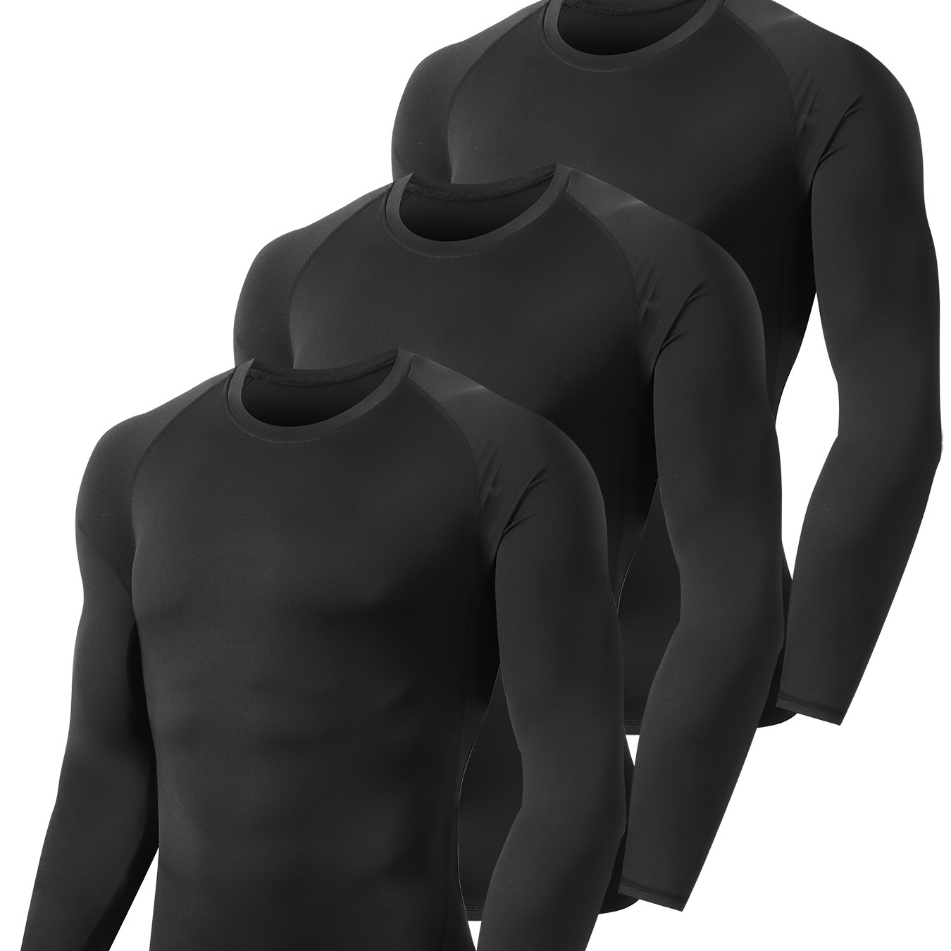 

T-shirts de compression TELALEO noirs pour hommes, manches longues, lot de 3, couche de base technique, T-shirt d'entraînement, gymnastique, course à pied,