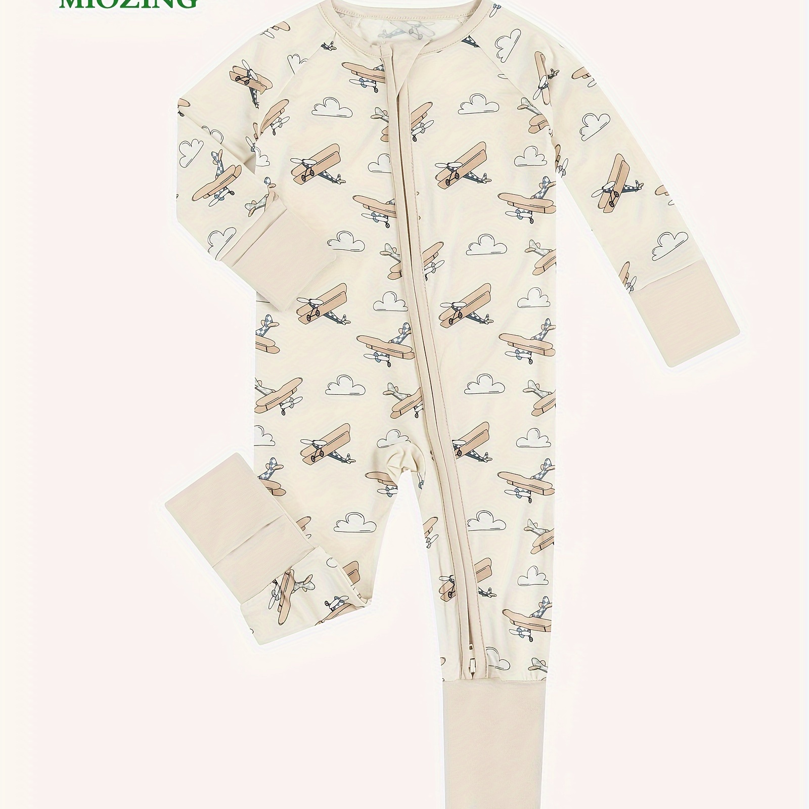 

Miozing Bamboo Fiber Bodysuit For Infants, Retro Style Plane Pattern Long Sleeve Onesie, Baby Girl's Clothing