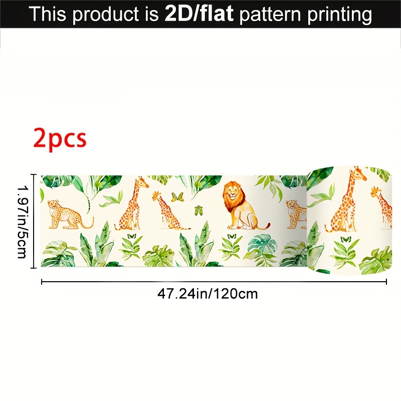 TEMU 2 Rolls 2d Flat Green Background Giraffe Plant Pattern Self-adhesive Caulking Tape â , And , Self-adhesive Sealing Tape For Home Decoration.