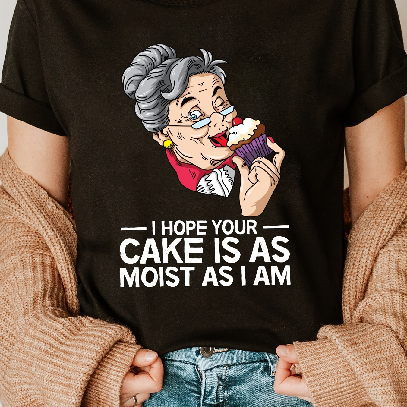 

Cartoon Figure Print Crew Neck T-shirt, Casual Short Sleeve T-shirt For Spring & Summer, Women's Clothing