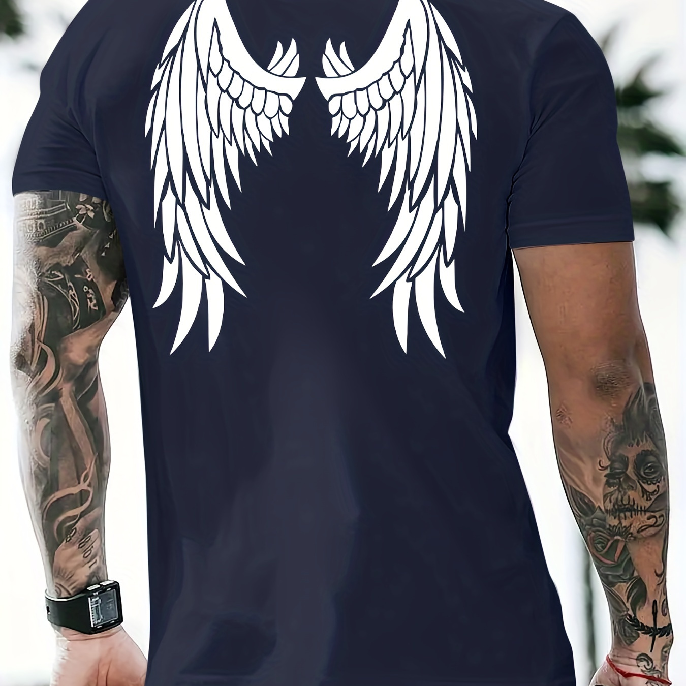 

Trendy Wings Pattern Print Men's Comfy T-shirt, Graphic Tee Men's Summer Outdoor Clothes, Men's Clothing, Tops For Men, Gift For Men