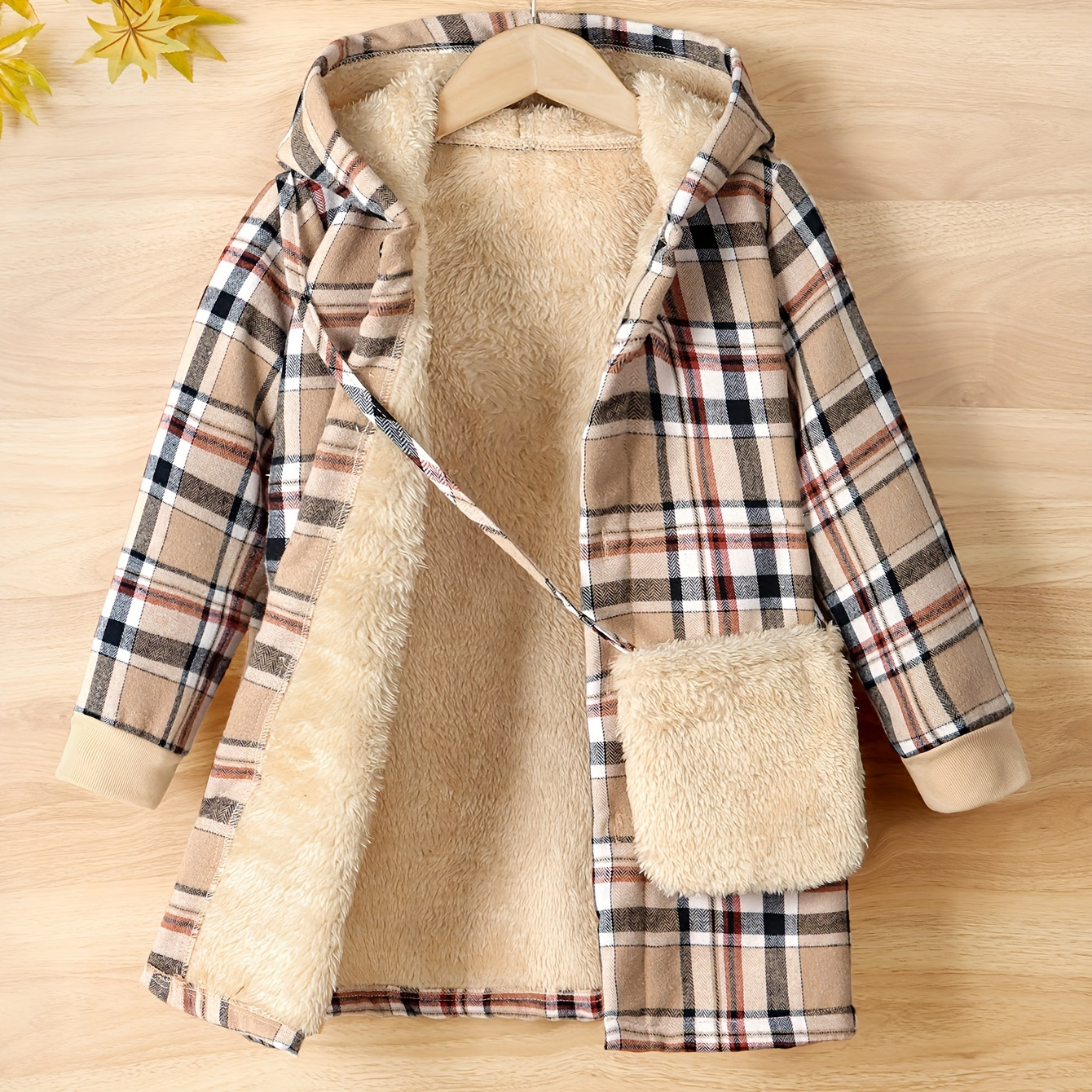 

Girls Winter Jacket & Bag, Thick Plush Liner Warm Button Up Long Cardigan Hooded Coats For Autumn And Winter