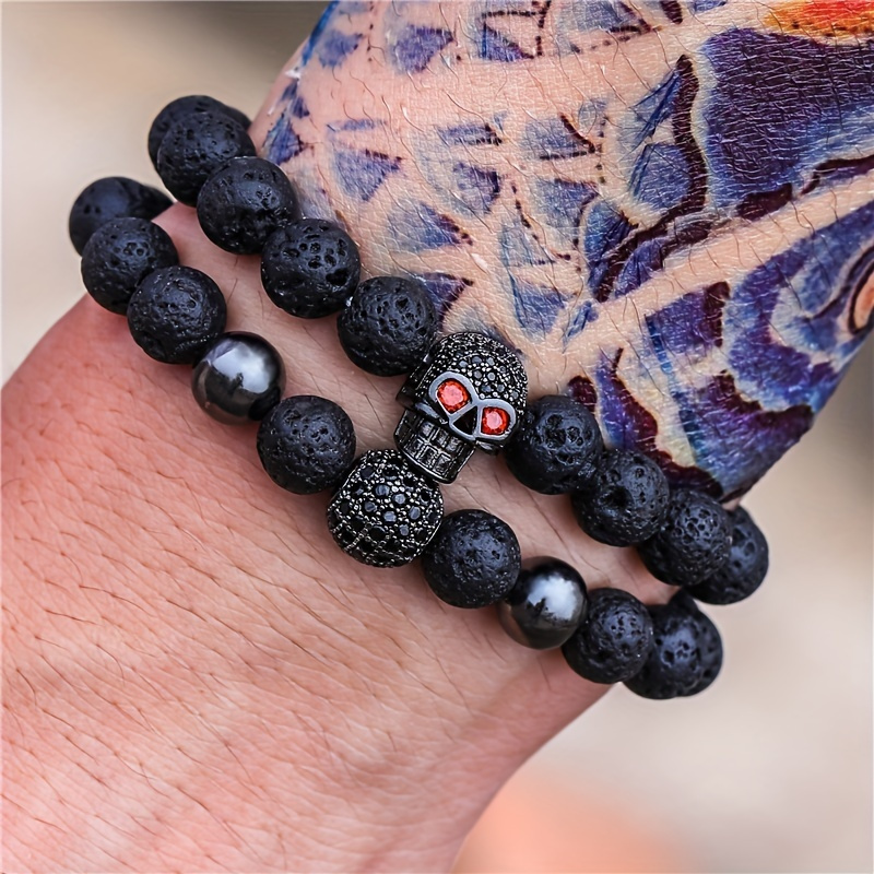 

Creative Trendy Punk Style Skull Beaded Bracelet Decorative Accessories For Holiday Birthday Gift Men's Accessories, Father's Day Gift