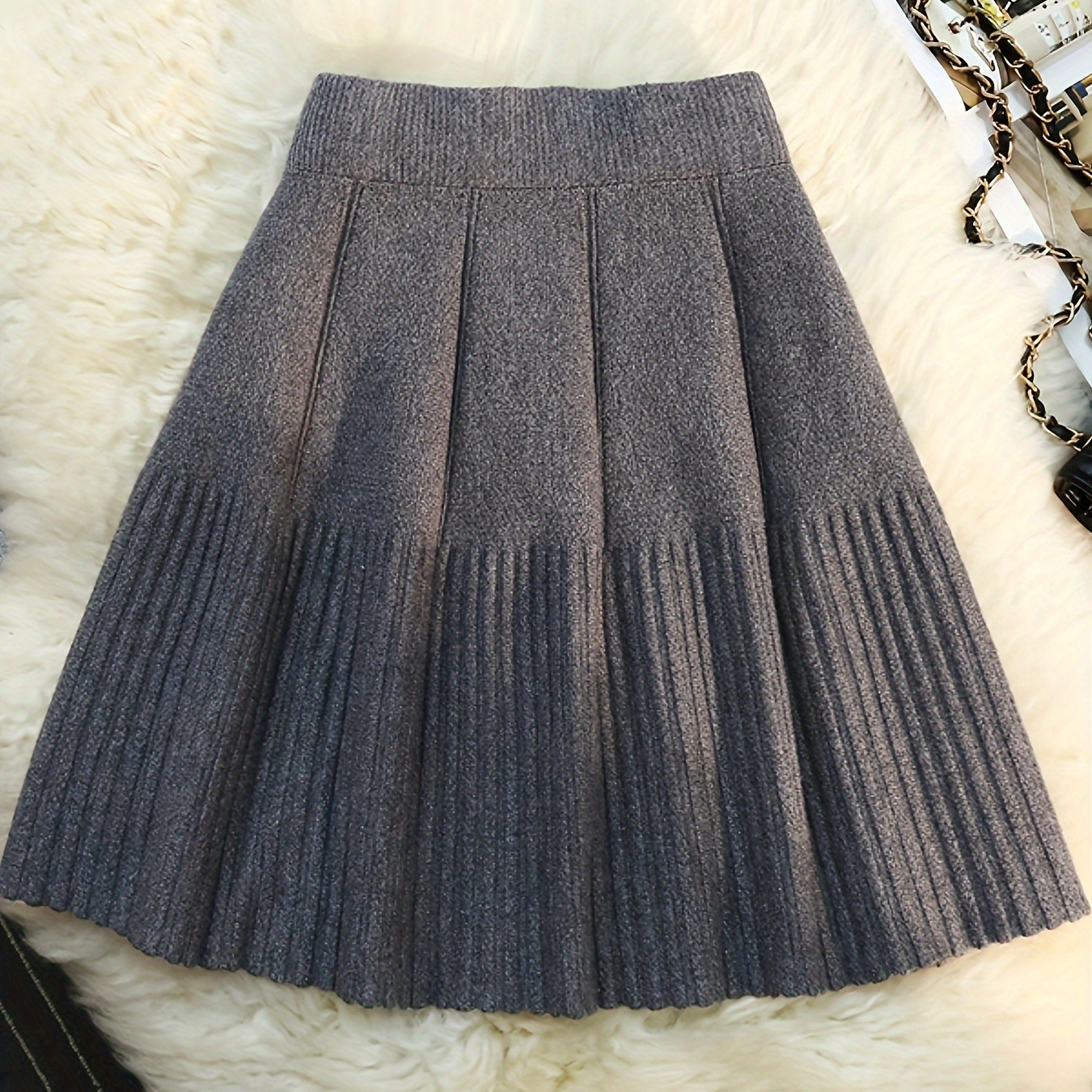 

Chic High-waist Knit Skirt For Women - Slimming A-, Fall/winter, Machine Washable