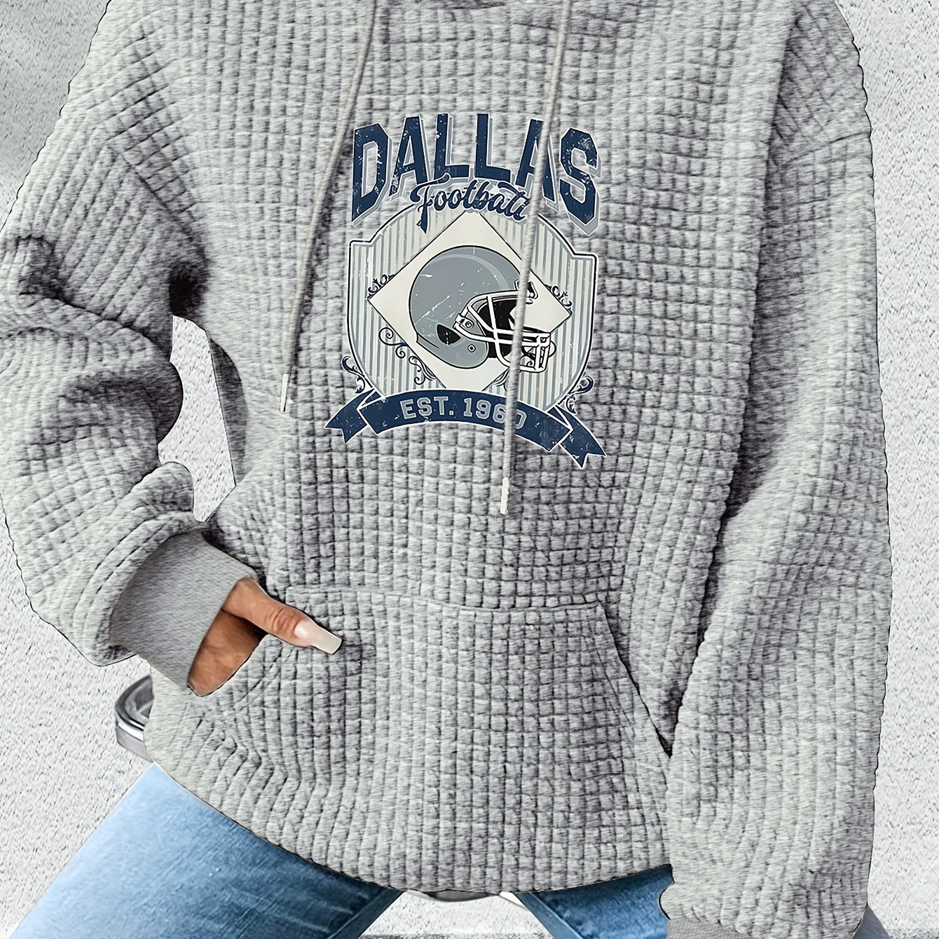 

Dallas Football Hoodie, Drawstring Casual Hooded Sweatshirt For Fall & Spring, Women's Clothing