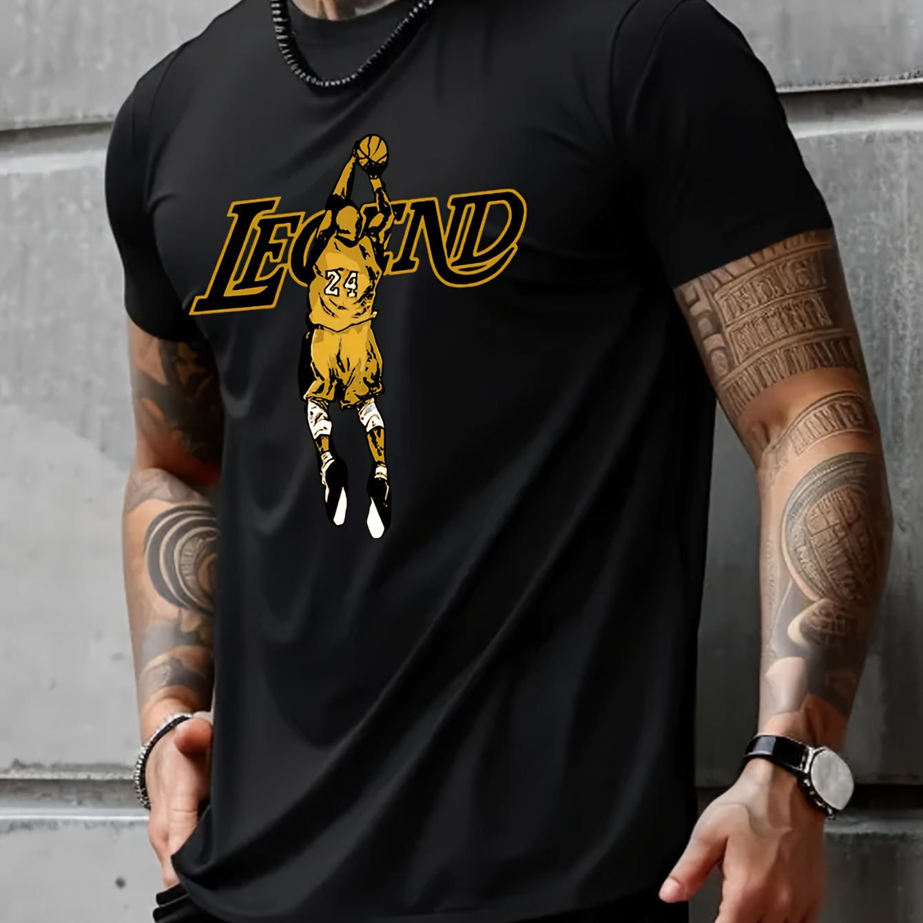 

Basketball Player Print, Men's Round Crew Neck Short Sleeve, Simple Style Tee Fashion Regular Fit T-shirt, Casual Comfy Breathable Top For Spring Summer Holiday Leisure Vacation Men's Clothing As Gift