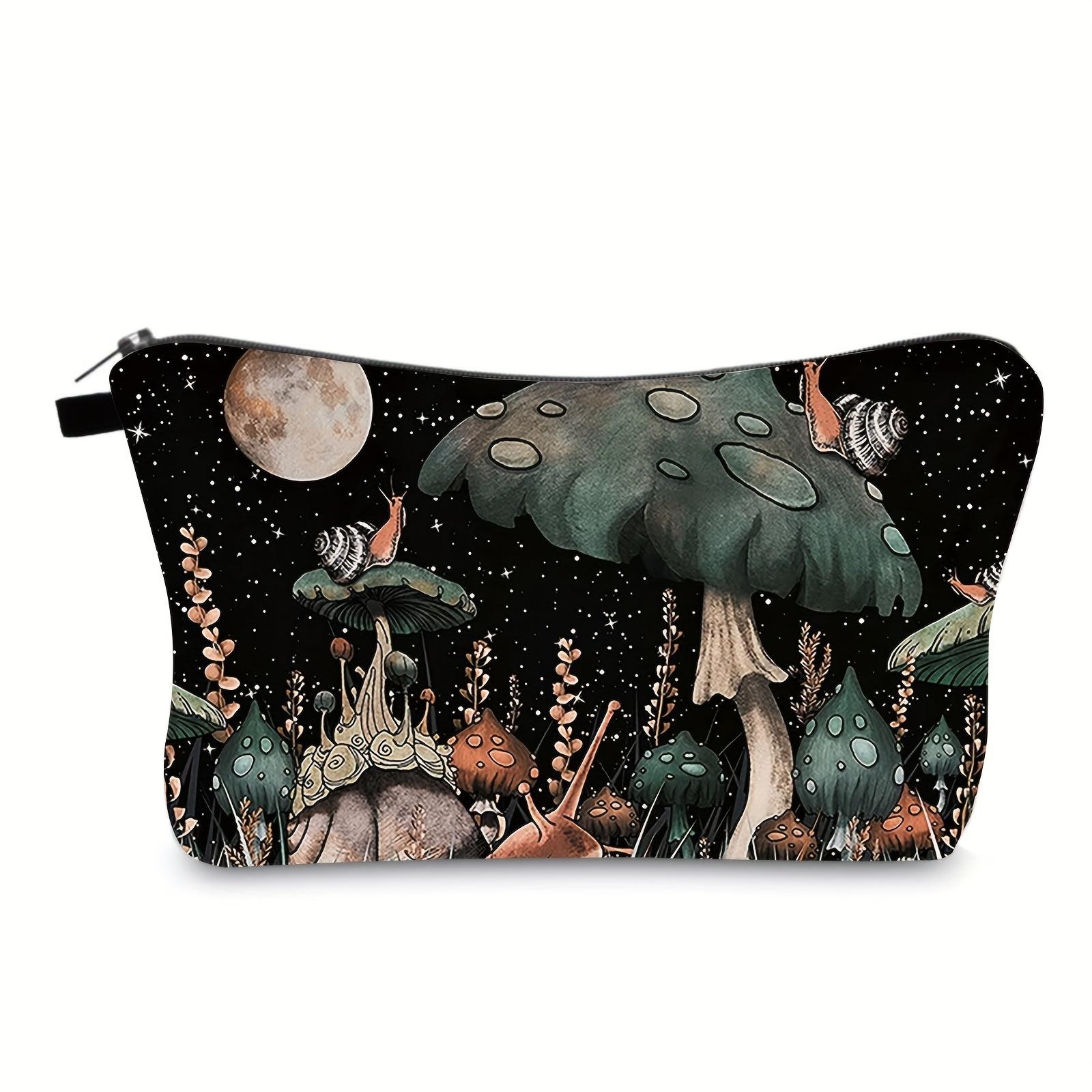 

Waterproof Mushroom Print Makeup Bag - Portable Cosmetic Case For Travel And Toiletry Storage - Washable And Reusable - Perfect For Women (black Night)
