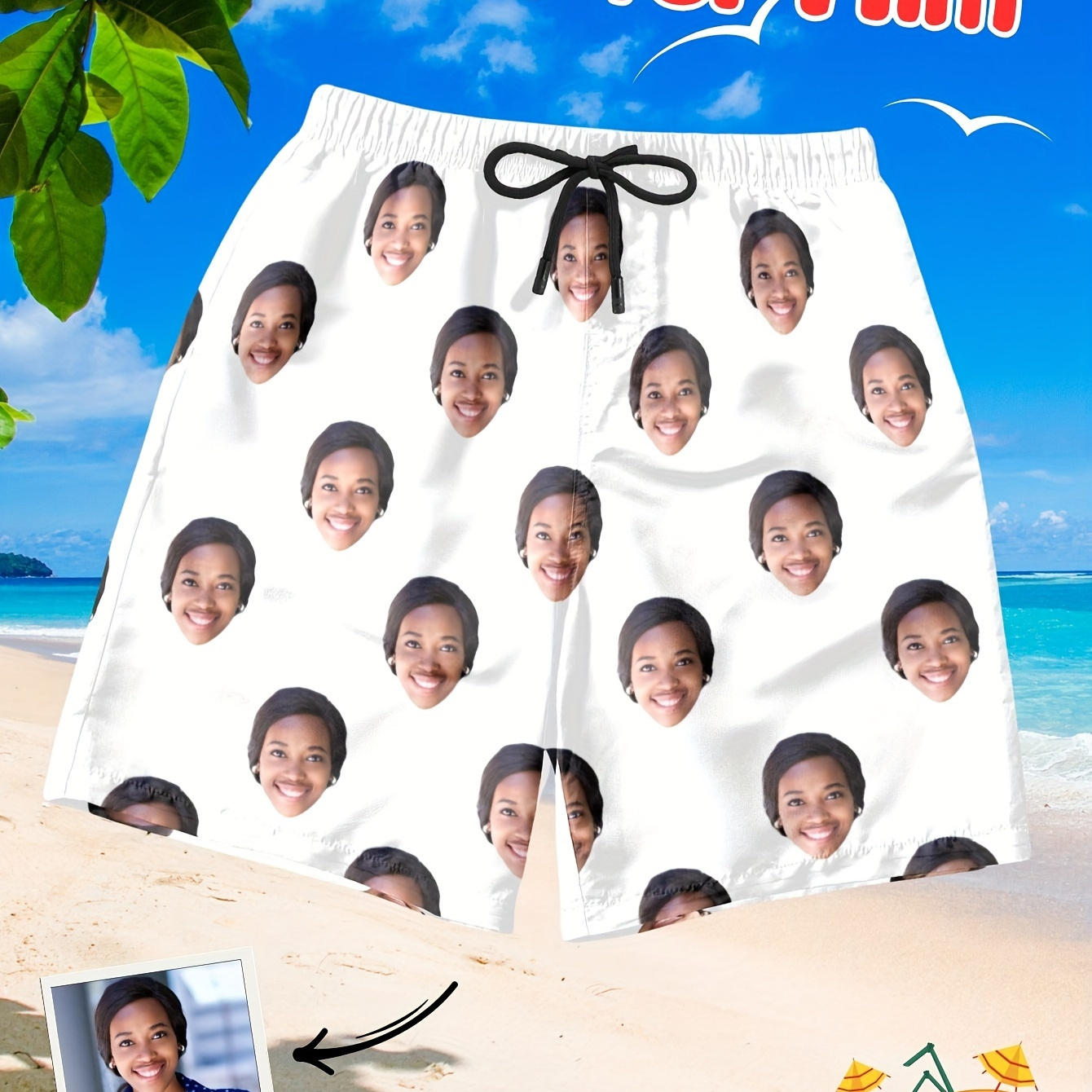 

Customized Shorts With Personalized Portrait Photo Print, Stylish And Novel Board Shorts For Men's Summer Party Wear, Comfy And Breathable Shorts As Gifts