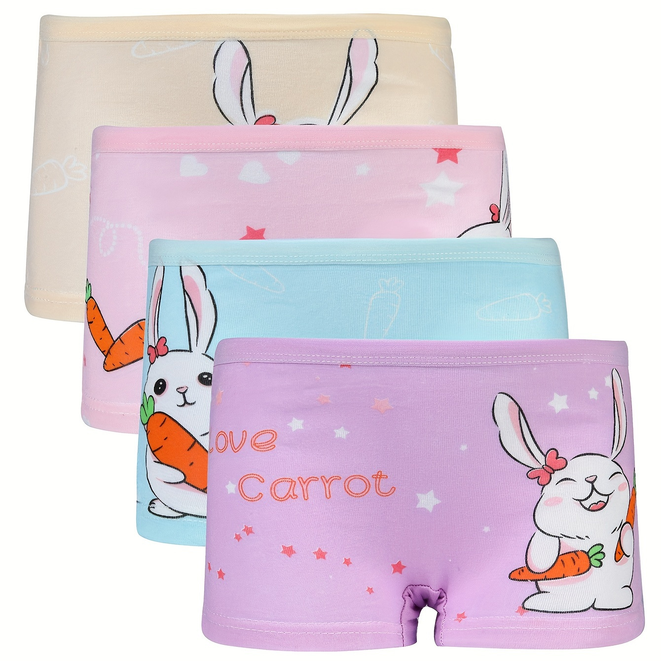 

4 Pcs Cute Rabbit Printed Little Girls' Panties, Cotton Underwear, Girls Breathable Comfortable Boxer Briefs