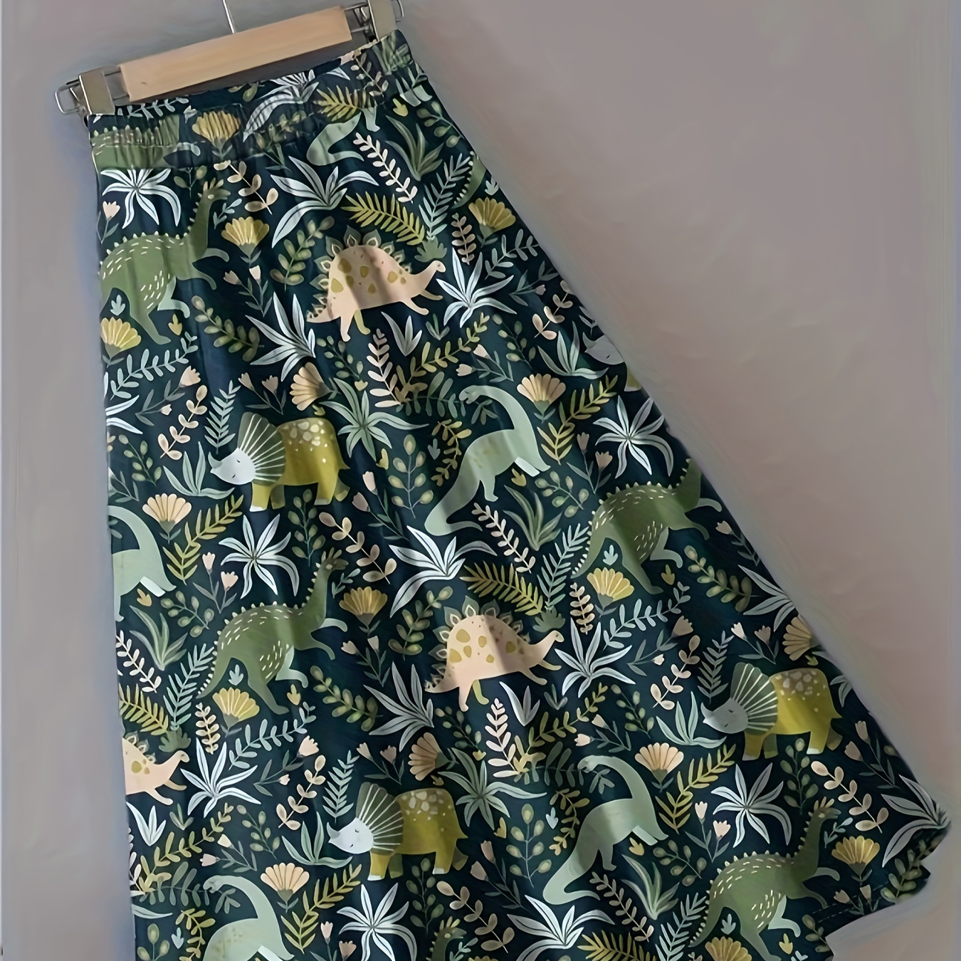 

Women' Dinosaur Print Skirt, 100% Polyester Knit Fabric, , Young Pattern Midi-length