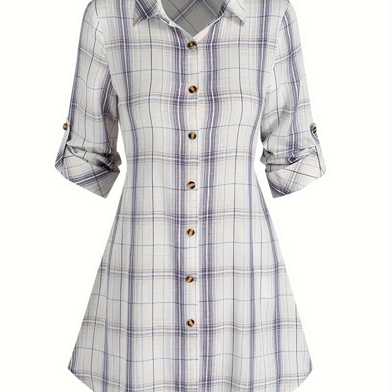 

Chemise À Poitrine Unique Imprimée À Carreaux, Chemise Mi-longue Vintage Pour Et L’automne, Vêtements Pour Femmes