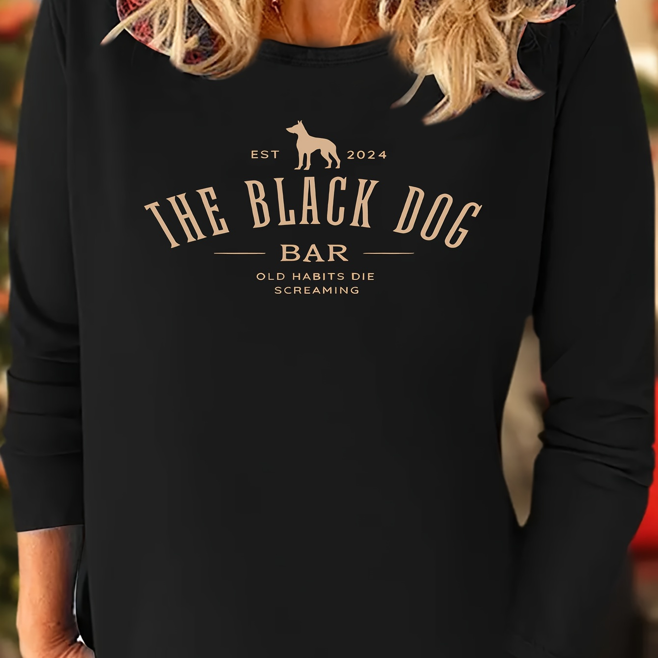 

Women's Casual Long Sleeve T-shirt With Dog Print - Sporty & Stylish, Crew Neck, Soft Polyester , Machine Washable