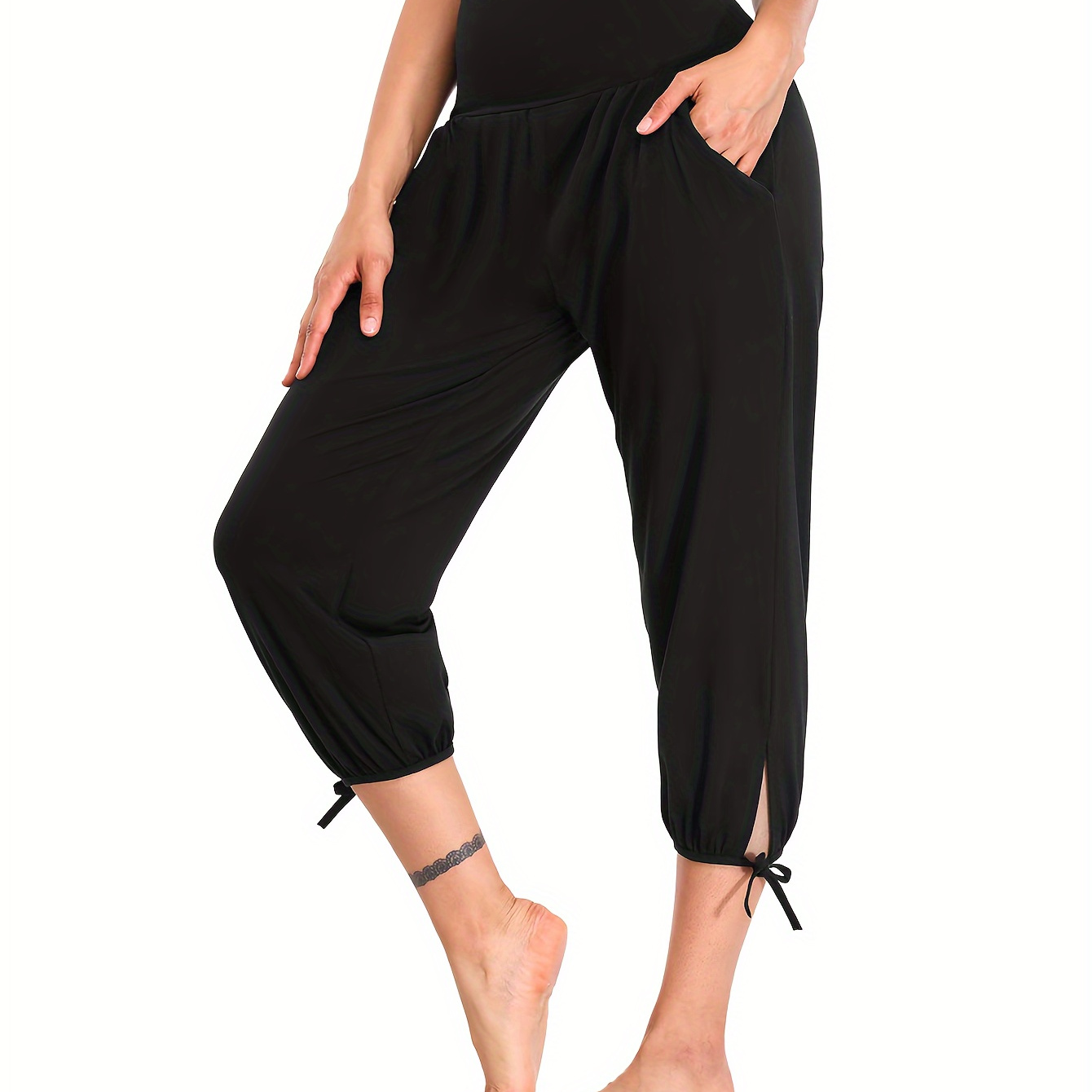 

1pc Womens' Yoga Pants With Pockets And Tummy Control High Waist In Flare Crop