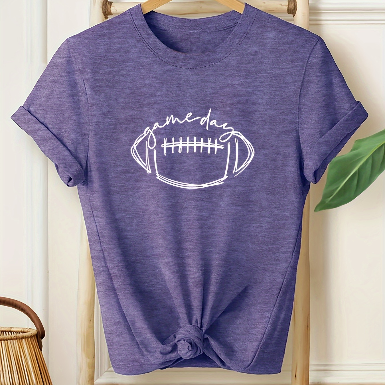 

Casual Football Graphic T-shirt For Women, Medium Stretch, Round Neck, Comfort