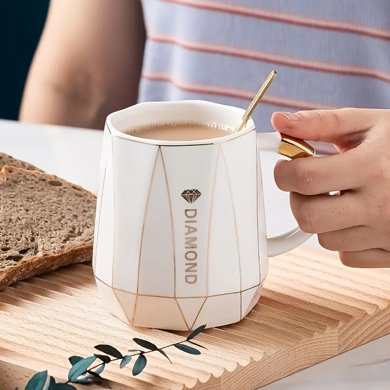 Biscuit Pattern Coffee Mug With Lid And Spoon Ceramic Coffee - Temu