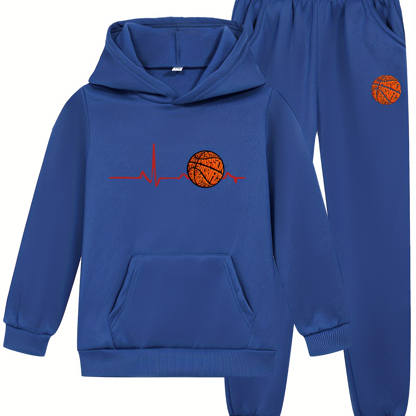 

2pcs Boy's Cool Basketball Print Thick Warm Hooded Outfit, Hoodie & Pants Set, Boys Clothes, As Gift