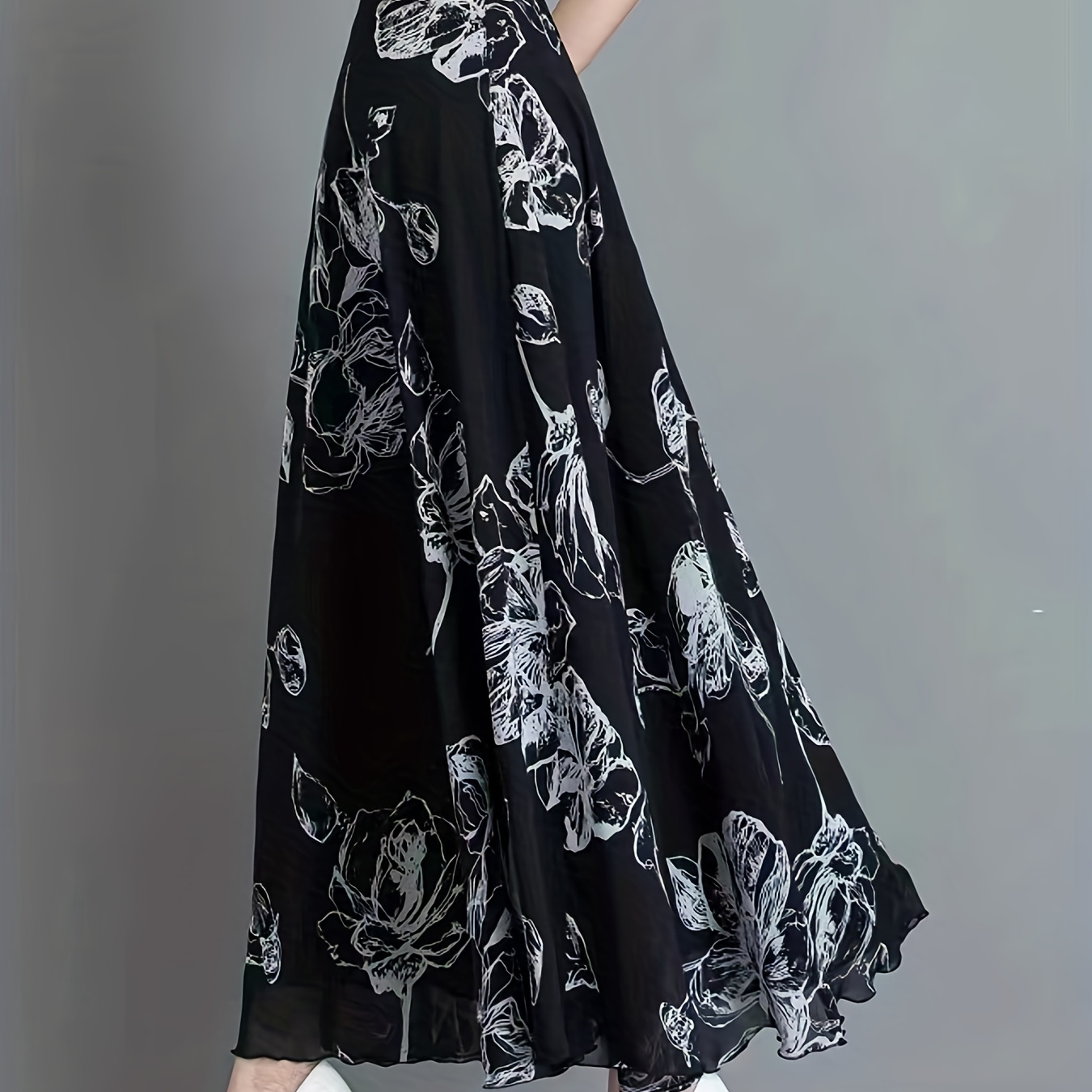 

Floral Print High Waist Skirt, Elegant Swing Skirt For Spring & Fall, Women's Clothing