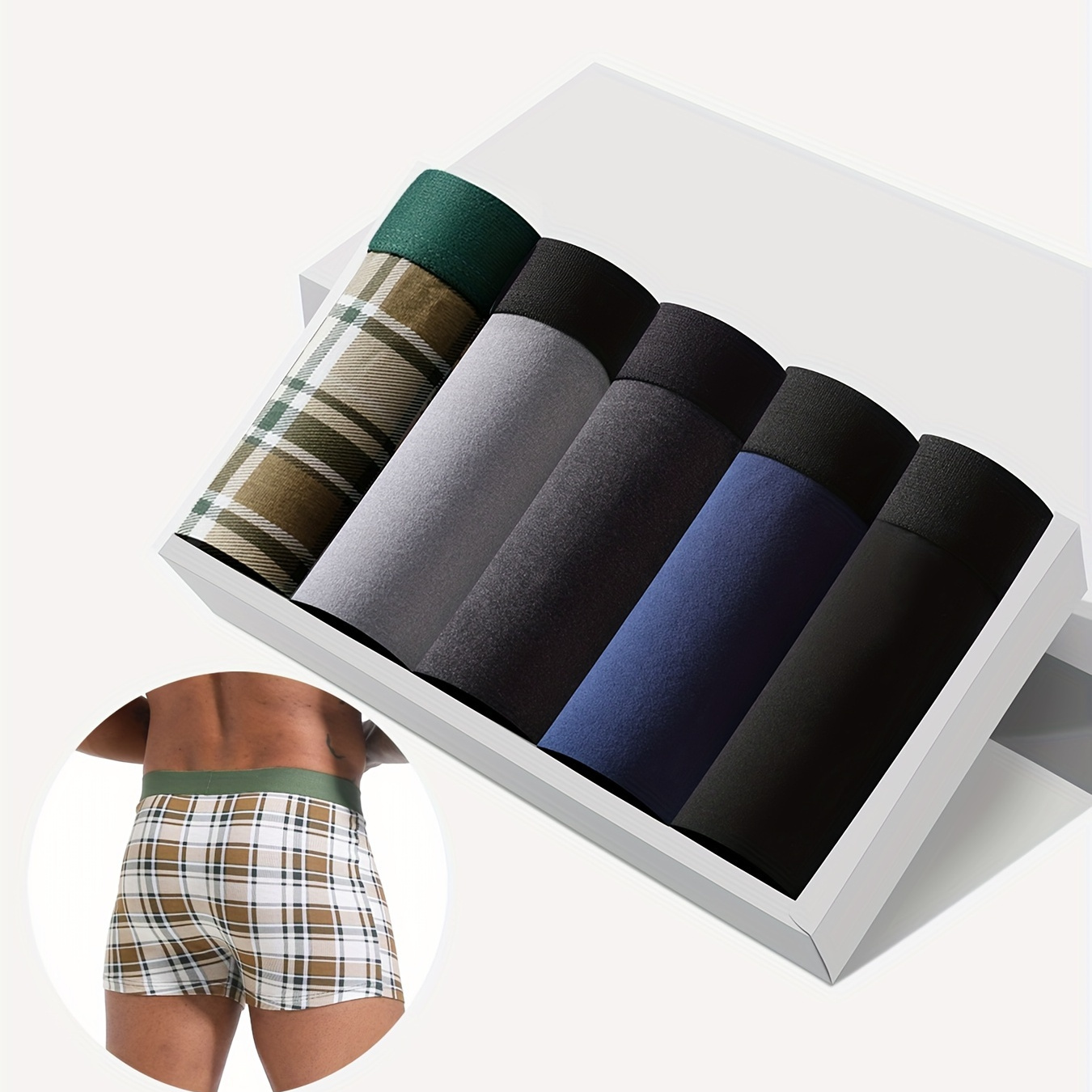 

5pcs/set Men's Plaid Boxer Briefs, Breathable Comfy Boxer Trunks, 2024 New Elastic Athletic Shorts, Men's Casual & Durable Underwear Perfect For Sports & Home Wear Gifts For Him