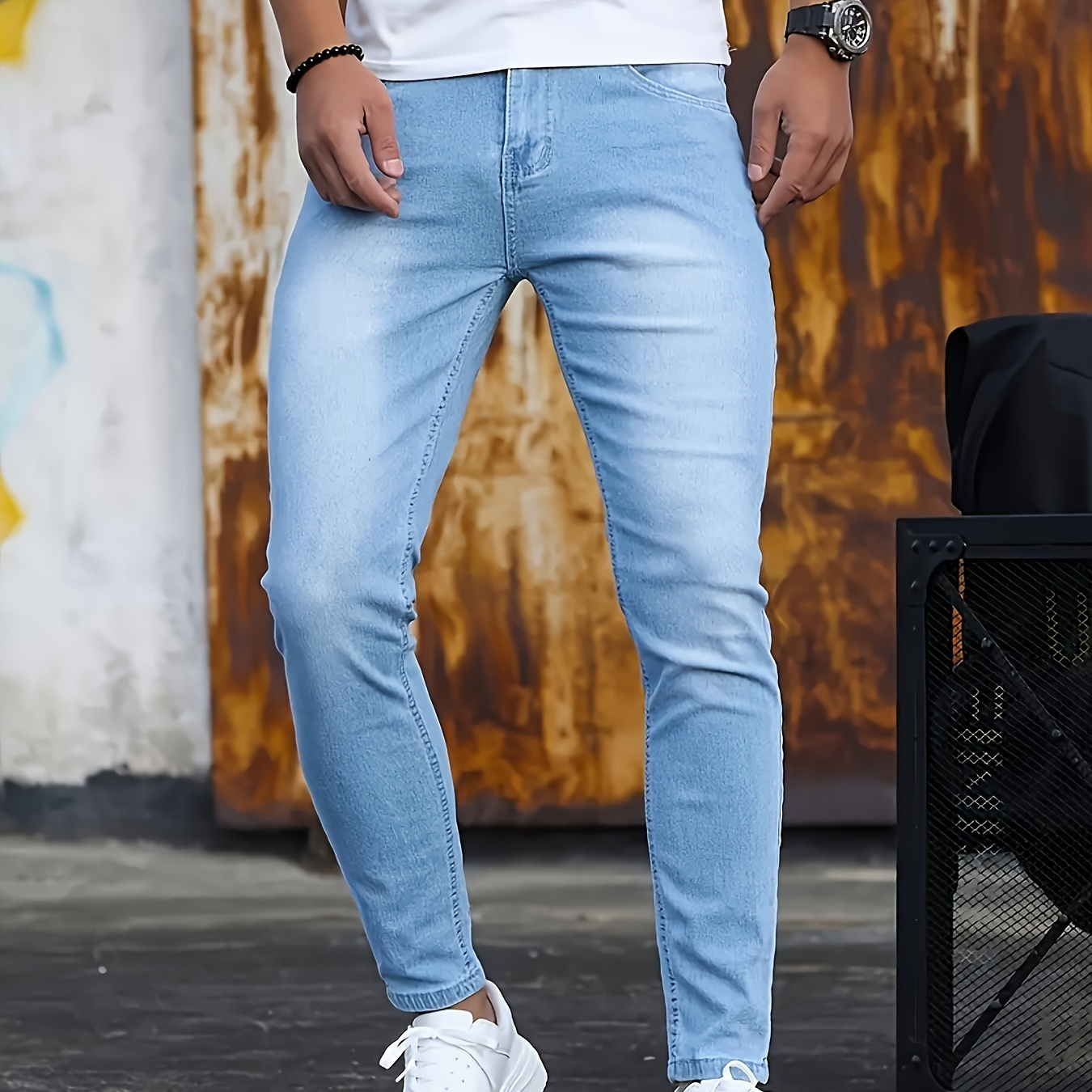 

Men's Casual Slim Fit Tapered Leg Jeans, Stylish Comfortable Cotton Blend Pants For Spring And Fall Daily Wear