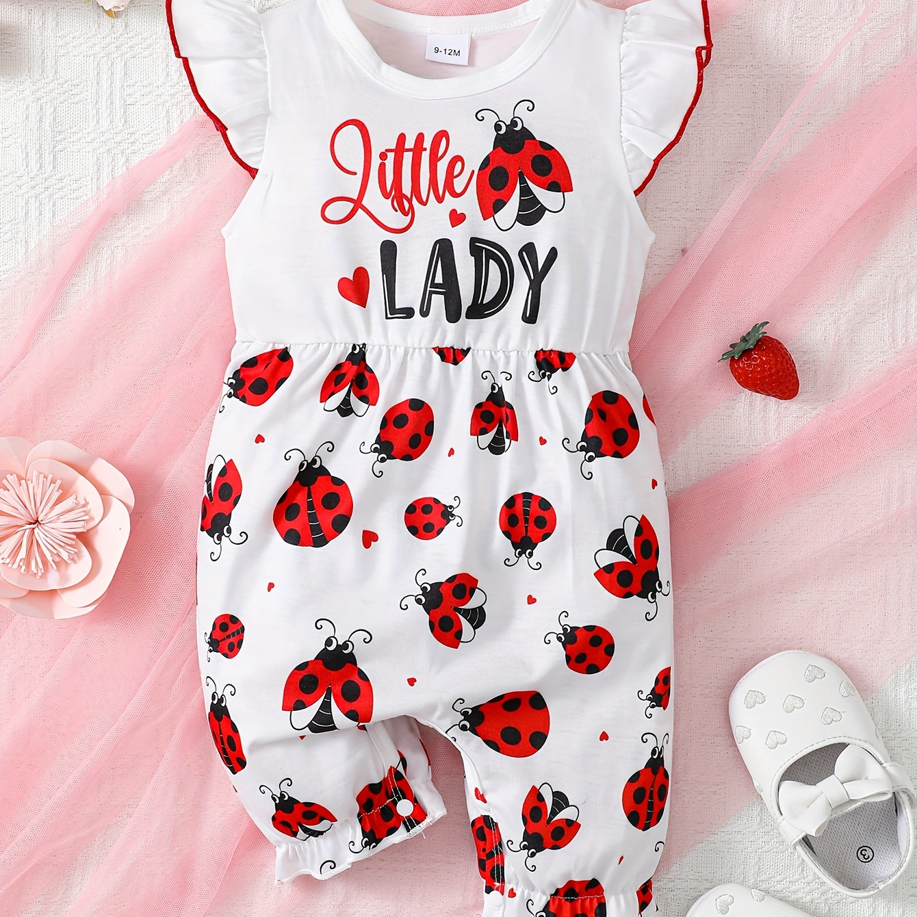 

Baby's "little Lady" Print Bodysuit, Casual Cap Sleeve Romper, Toddler & Infant Girl's Onesie For Summer, As Gift