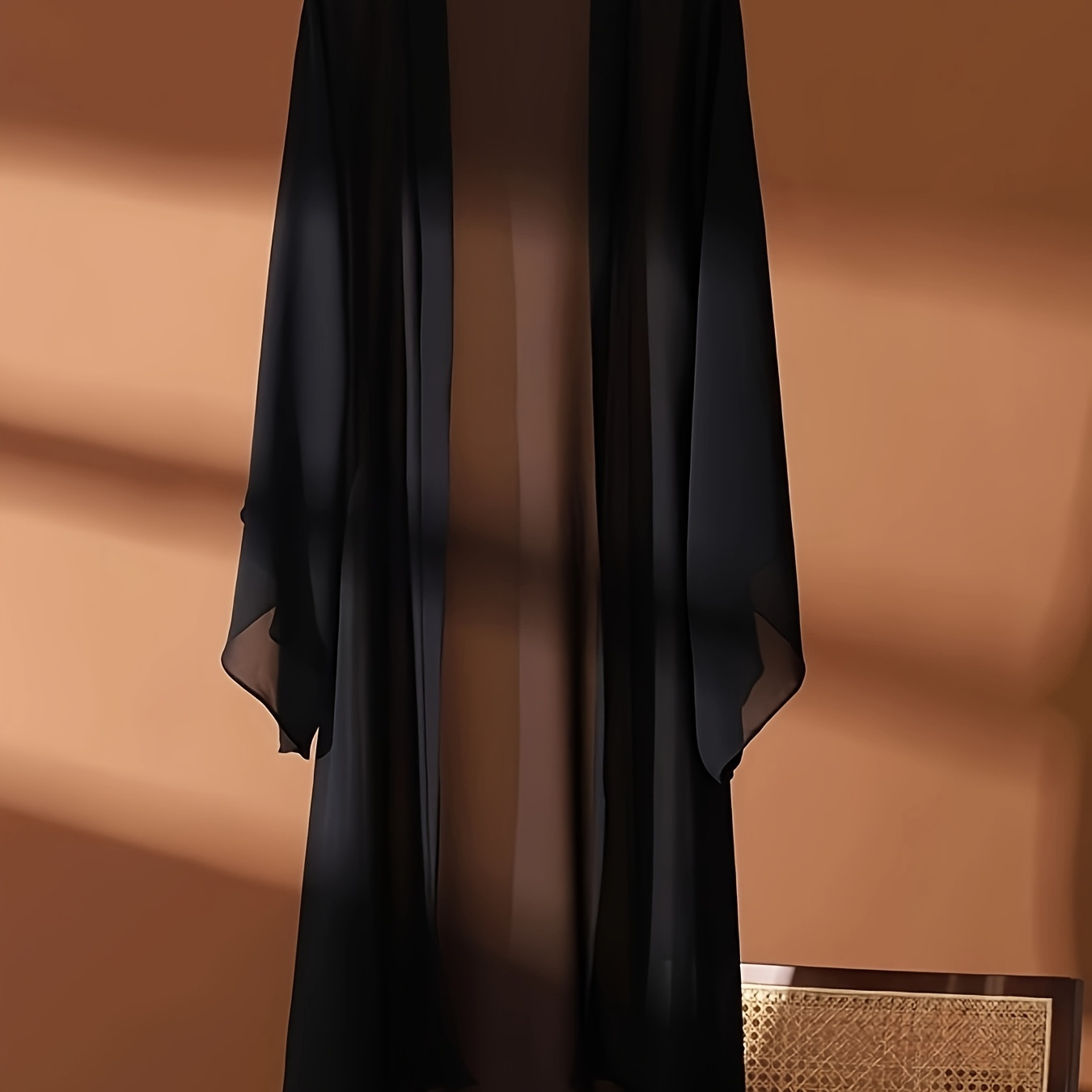 

Plus Size Casual Long Sheer Kimono Cardigan, Polyester Knit Fabric, Solid Color, Non-stretch, Elegant Lightweight Outerwear