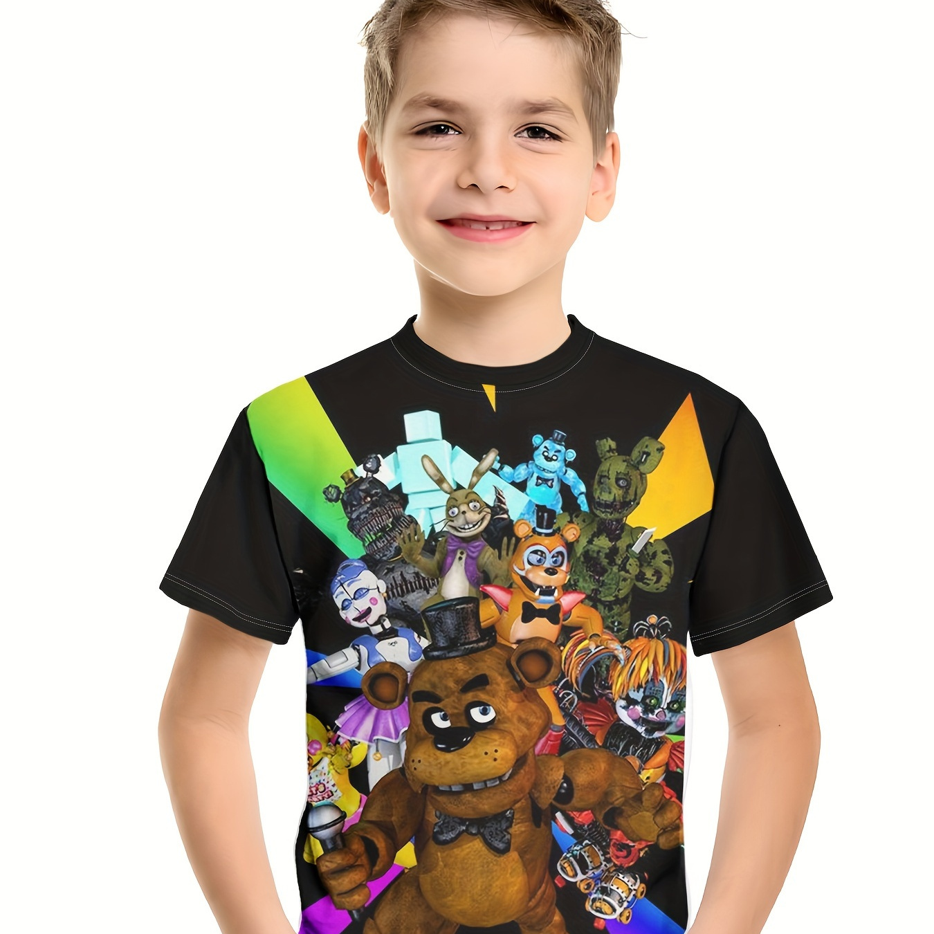 

T-shirt pour garçon avec impression d'un ours robotique en 3D, idéal pour l'été et les activités en plein air