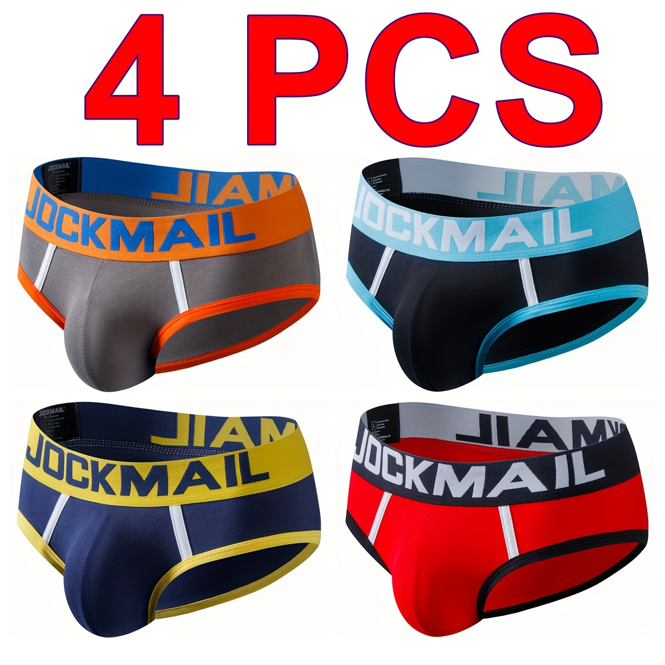 

4 Pcs Jockmail Men' Low Waist Briefs, Sport Breathable Cotton Underwear, Daily Shorts, Large Pouch Underpants