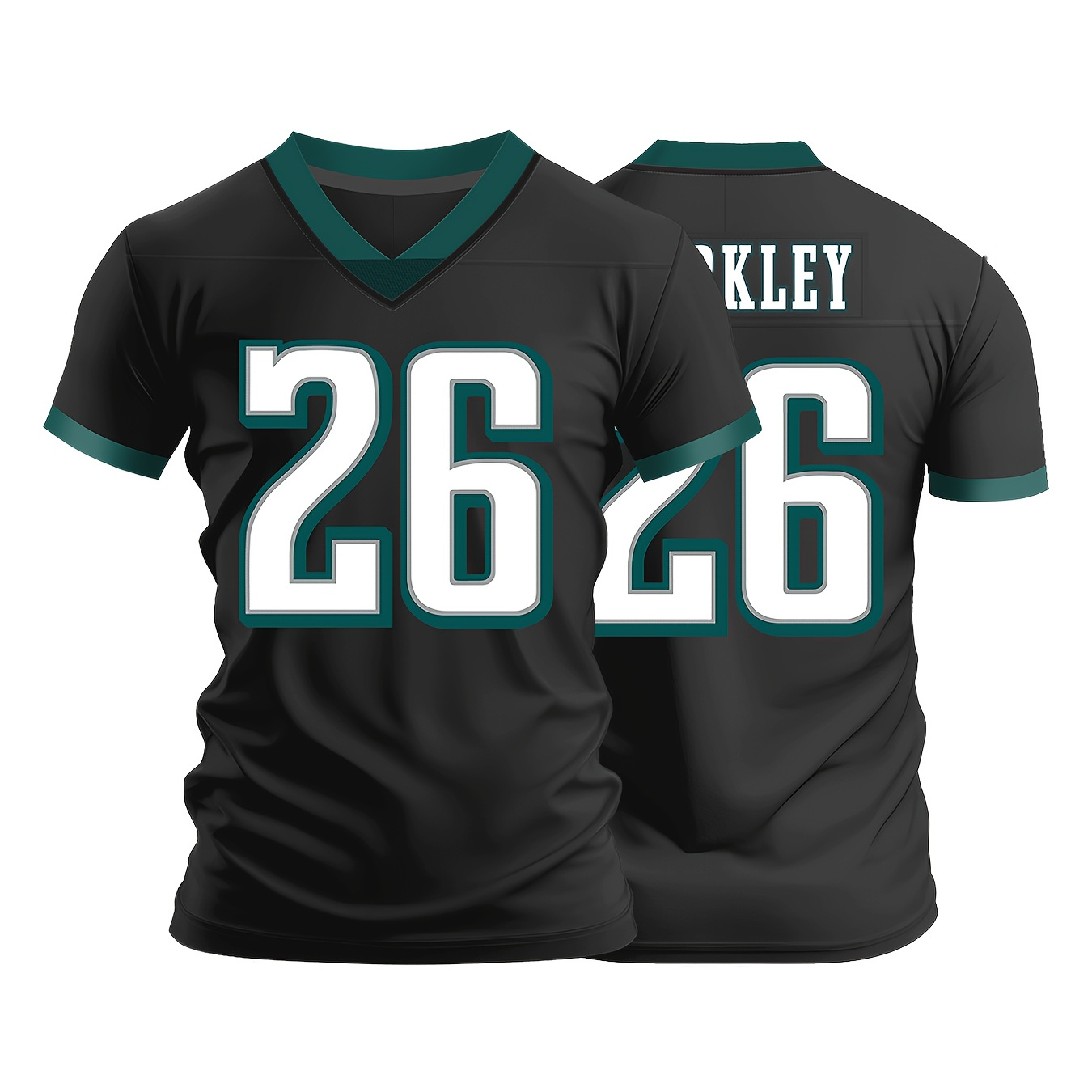 

[embroidered Detailing] Men's #26 Jersey - Classic & Stylish, Breathable Polyester V-neck With Green Accents, Embroidered "" & 26, Casual Sportswear For , Training & Casual Attire