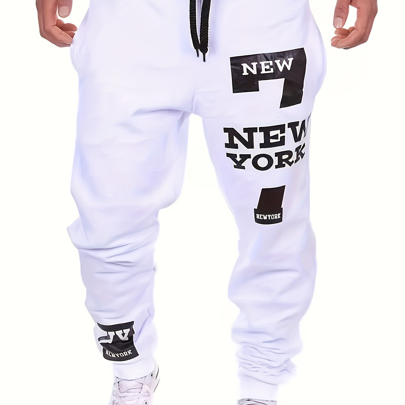

2024 Men's Regular Fit Solid Color Sports Pants With Dual Side Pockets And Drawstring, Alphabet "new York"print Chic And Casual Trousers For Men, Perfect For Outdoors Activities