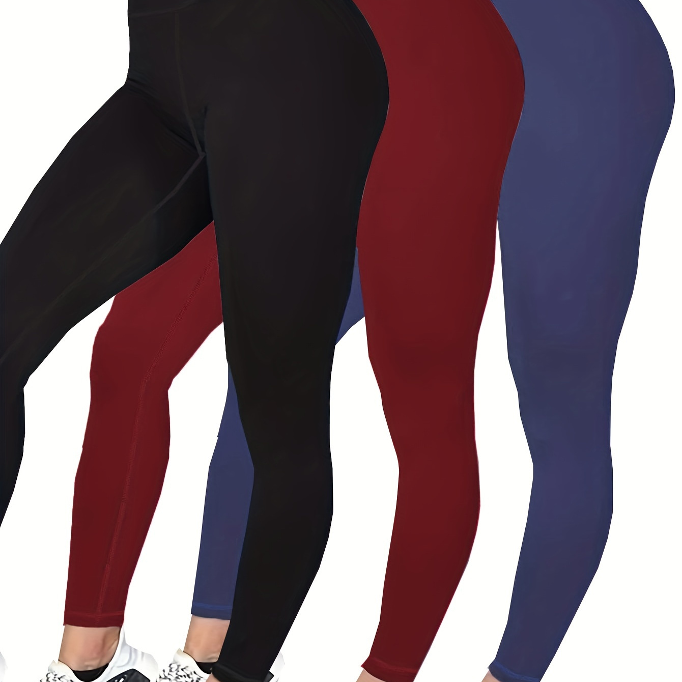 3 Pack Plus Size Sports Leggings, Women's Plus Letter Print High Rise High Stretch Skinny Leggings 3 Piece Set