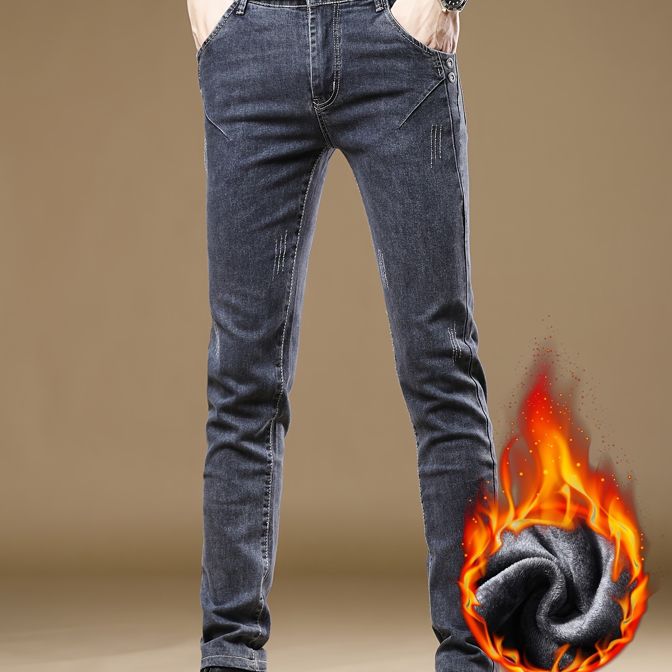 

Men's Casual Warm Fleece Jeans For Fall Winter Business