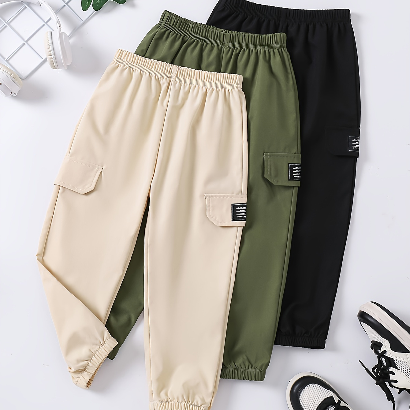 

Pantalons de jogging décontractés et polyvalents pour garçons avec poches, lot de 3, toutes saisons