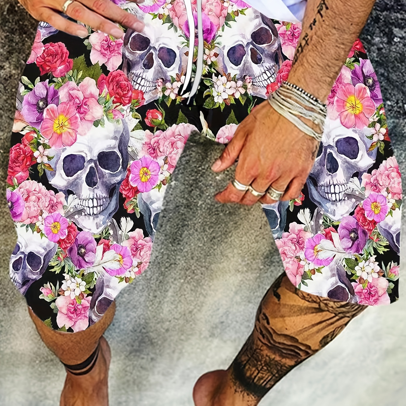 Men's Plus Size Fully Print Flora Graphic Shorts Beach Pants Holiday Shorts, Elastic Drawstring Sports Short Pants