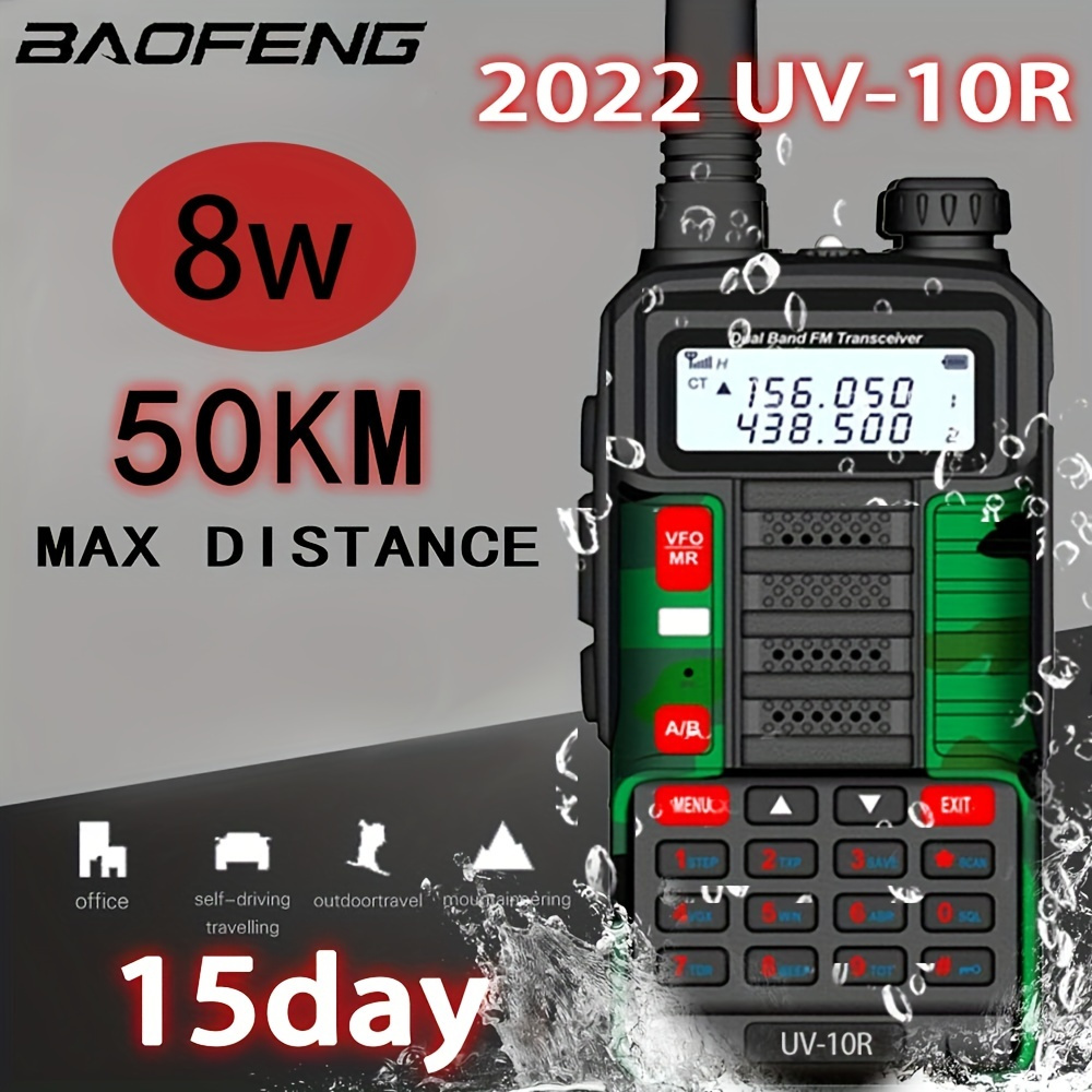 BAOFENG UV-10R Tri-Power 7W Two Way Radio Handheld Long Range Walkie Talkie  for Adults with USB Cable