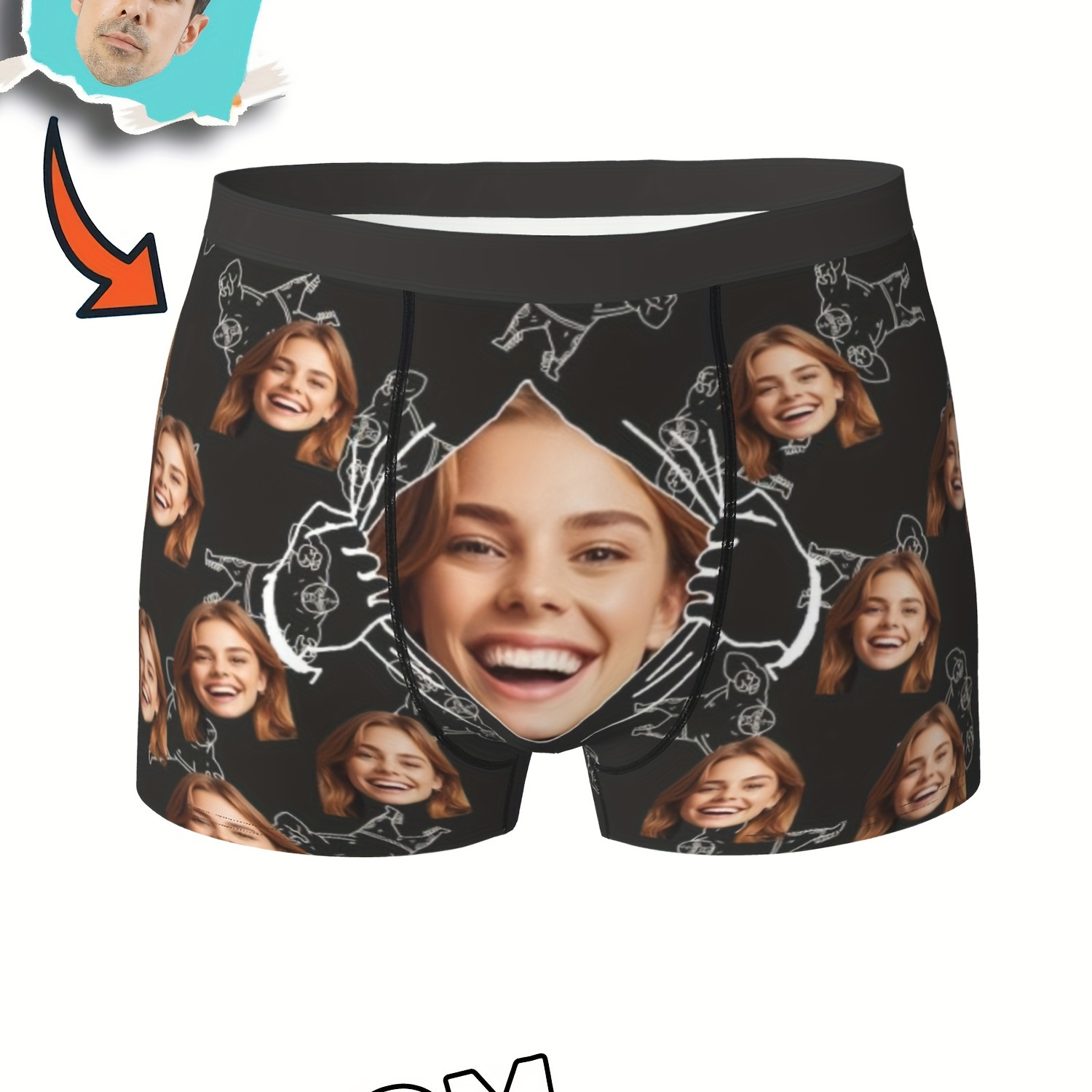 

Custom Face Print Boxer Briefs, Personalized Photo Shortie Underwear, Funny Novelty Gift For Dad/husband/boyfriend, 95% Polyester 5% Spandex, Medium Stretch Knit Fabric, 170gsm - Unique Pattern