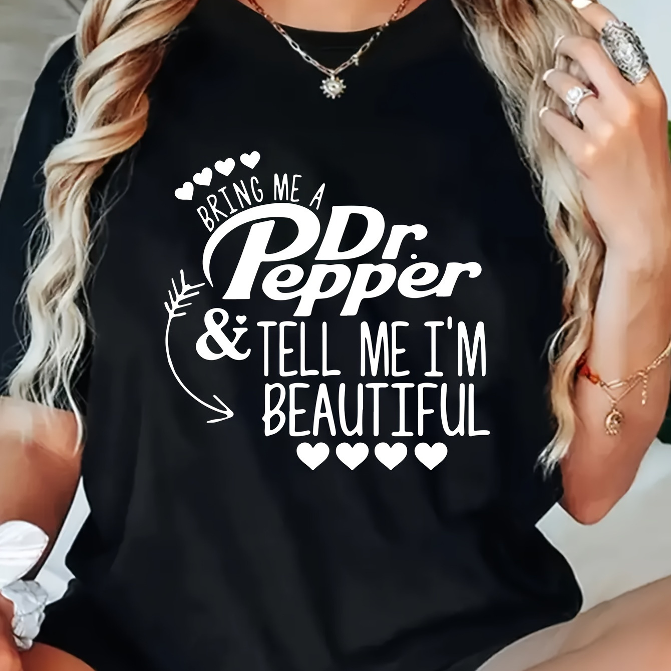 

Women's Front Print T-shirt Black 100% Cotton Bring Me A And Tell Me Funny Graphic Tee Summer Casual Tee Top