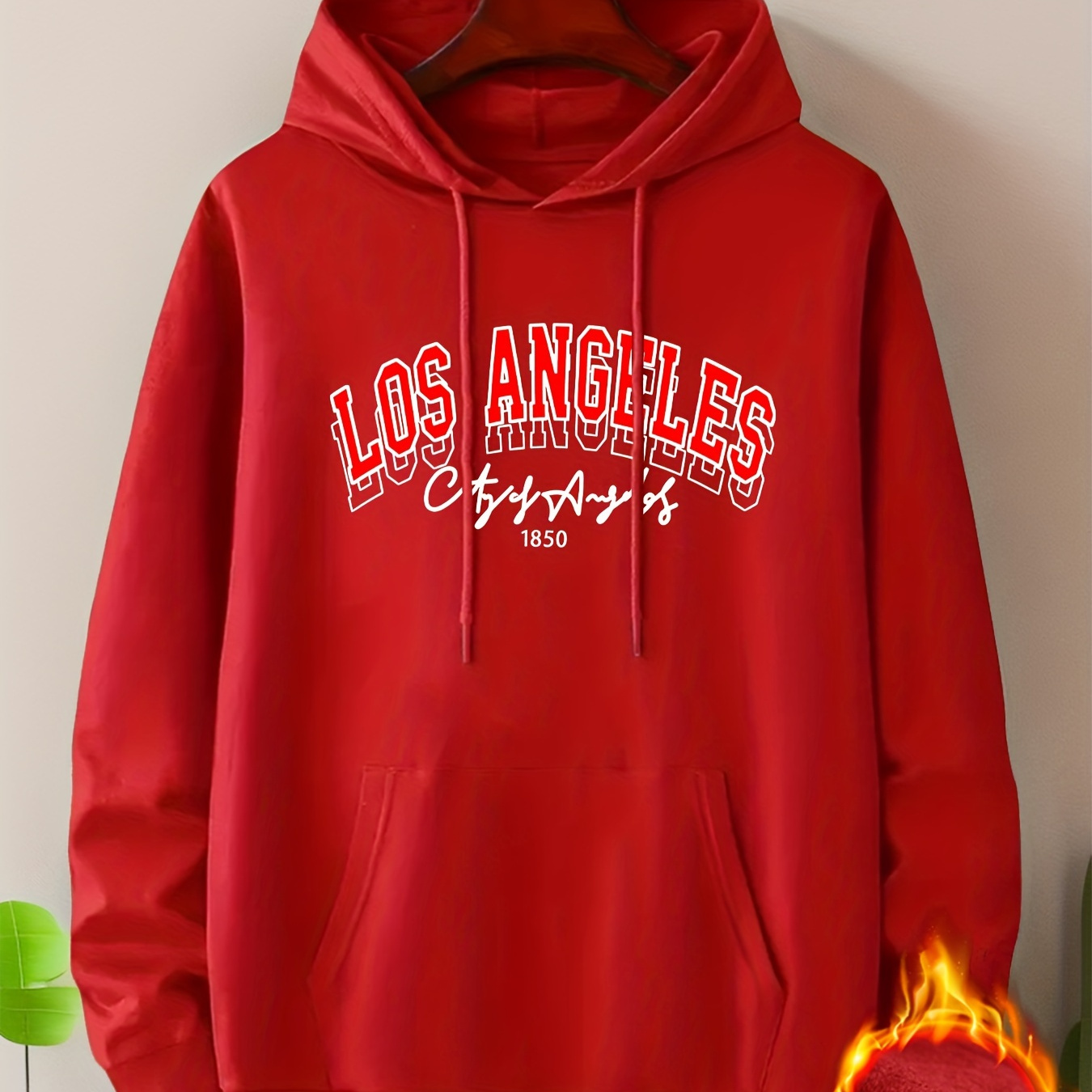 

Fleece Los Angeles Print Kangaroo Pocket Hoodie, Casual Long Sleeve Hoodies Sweatshirt, Men's Clothing, For Fall Winter
