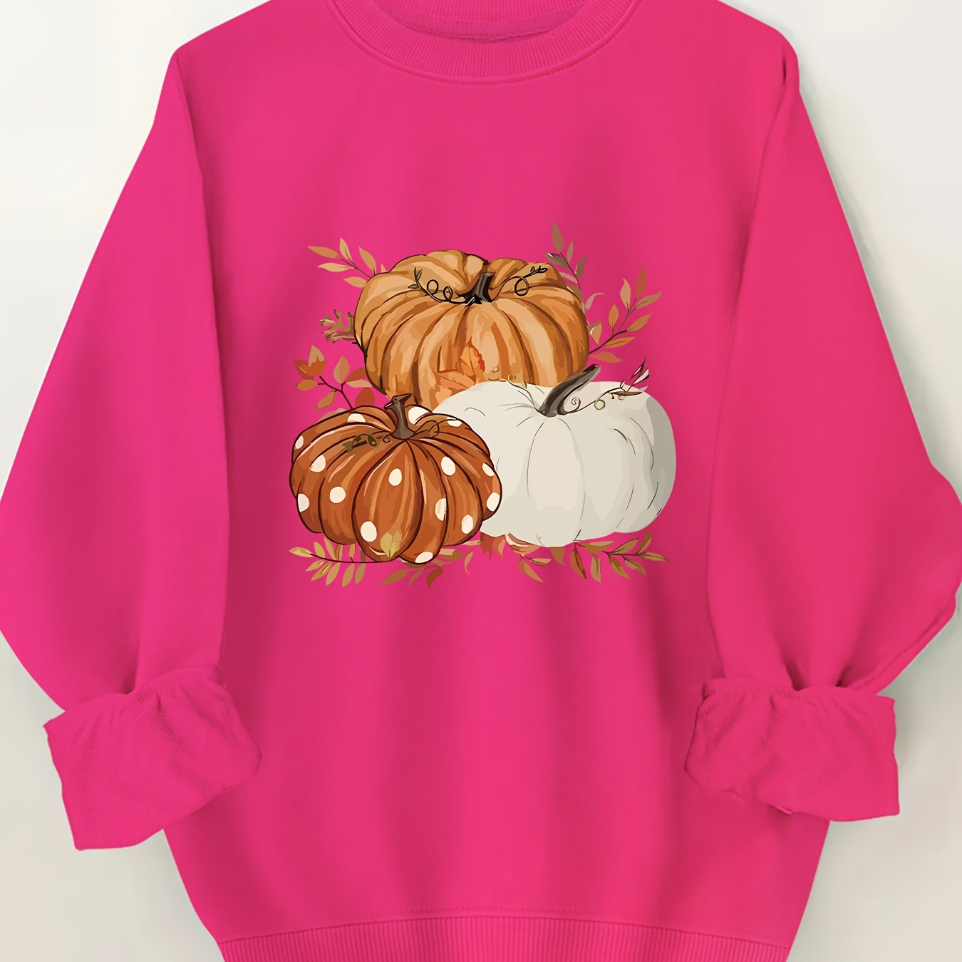 

Plus Size Pumpkin Print Sweatshirt, Casual Long Sleeve Crew Neck Pullover Sweatshirt, Women's Plus Size clothing