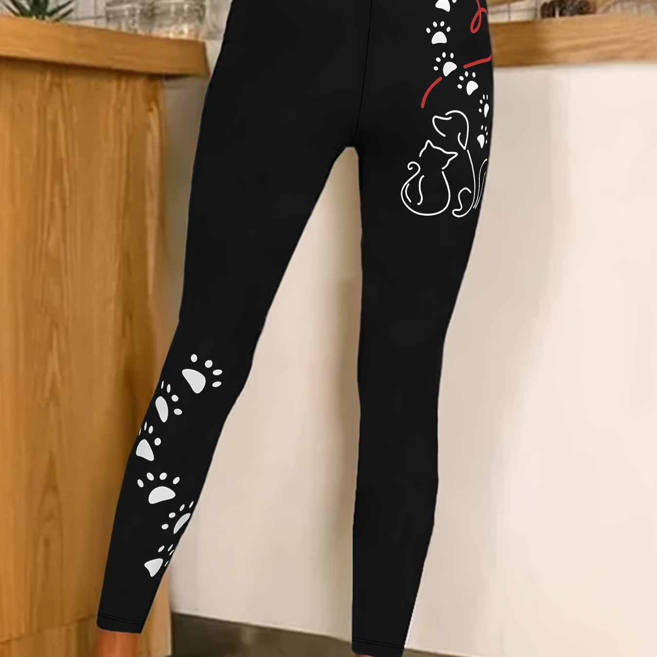 

Leggings skinny décontractés à imprimé dessin pour femmes, polyester 91 % élasthanne 9 %, tissu tricoté printemps/été, 230 g/m², pantalon de base extensible