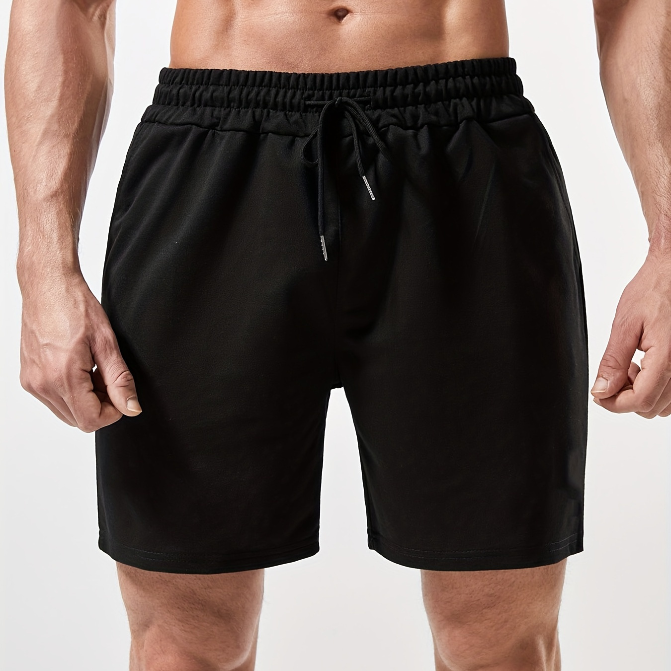 Quick Drying Comfy Shorts, Men's Casual Slightly Stretch Elastic Waist Drawstring Shorts For Summer Gym Workout Training