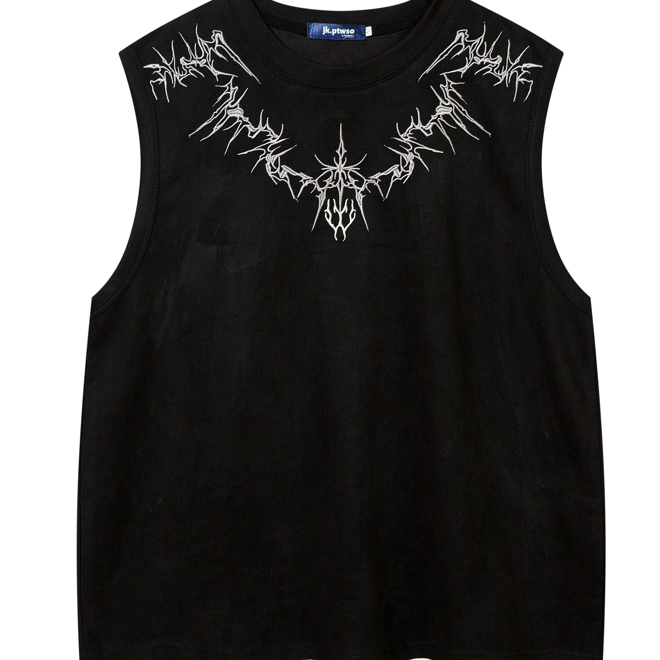 

Men's Sleeveless Crew Vest With Fancy Embroidery, Comfortable And Fashionable