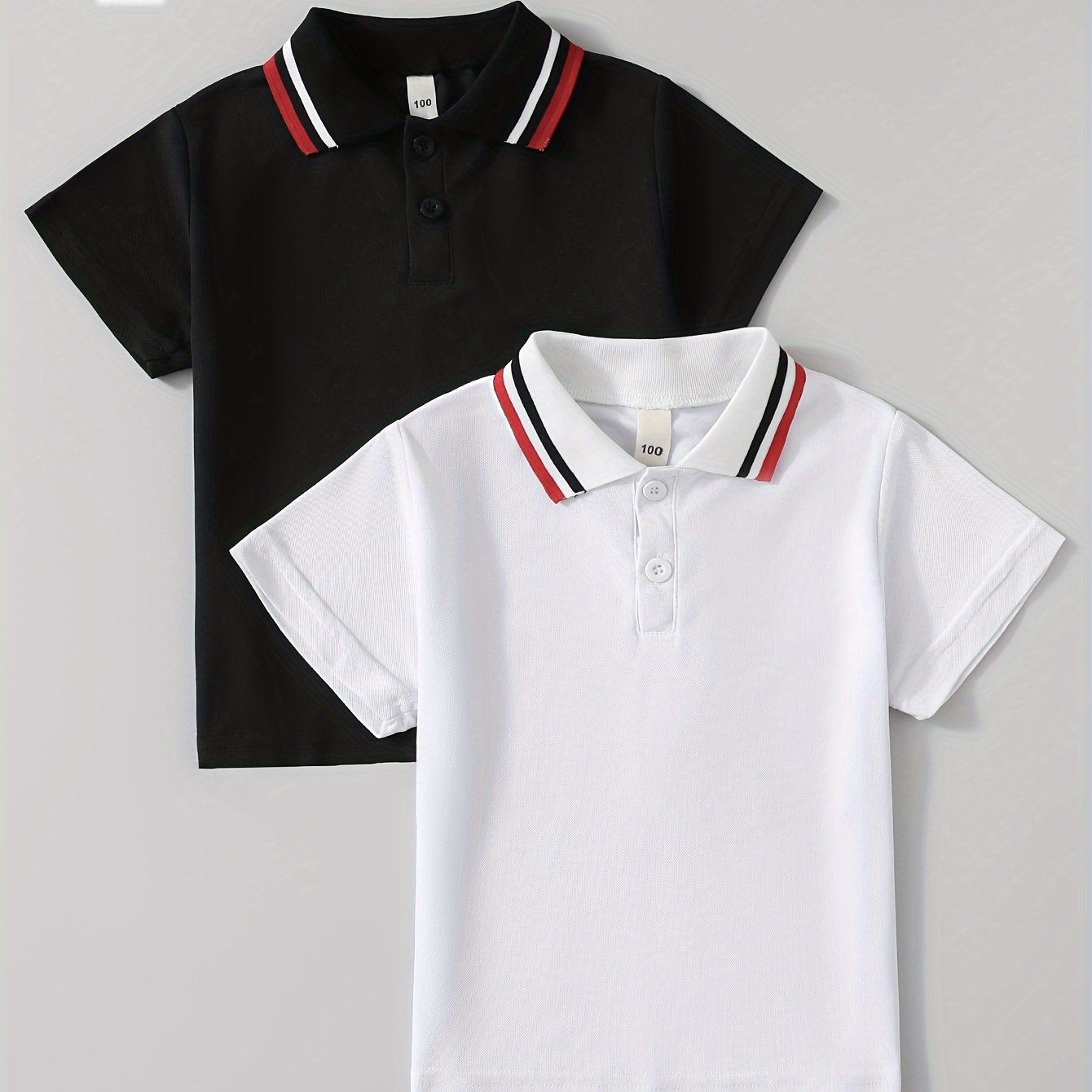 

2-pack Boy's Summer Solid Color Collared Golf Shirts, Casual Style, Ribbed Collar Short Sleeve Tops