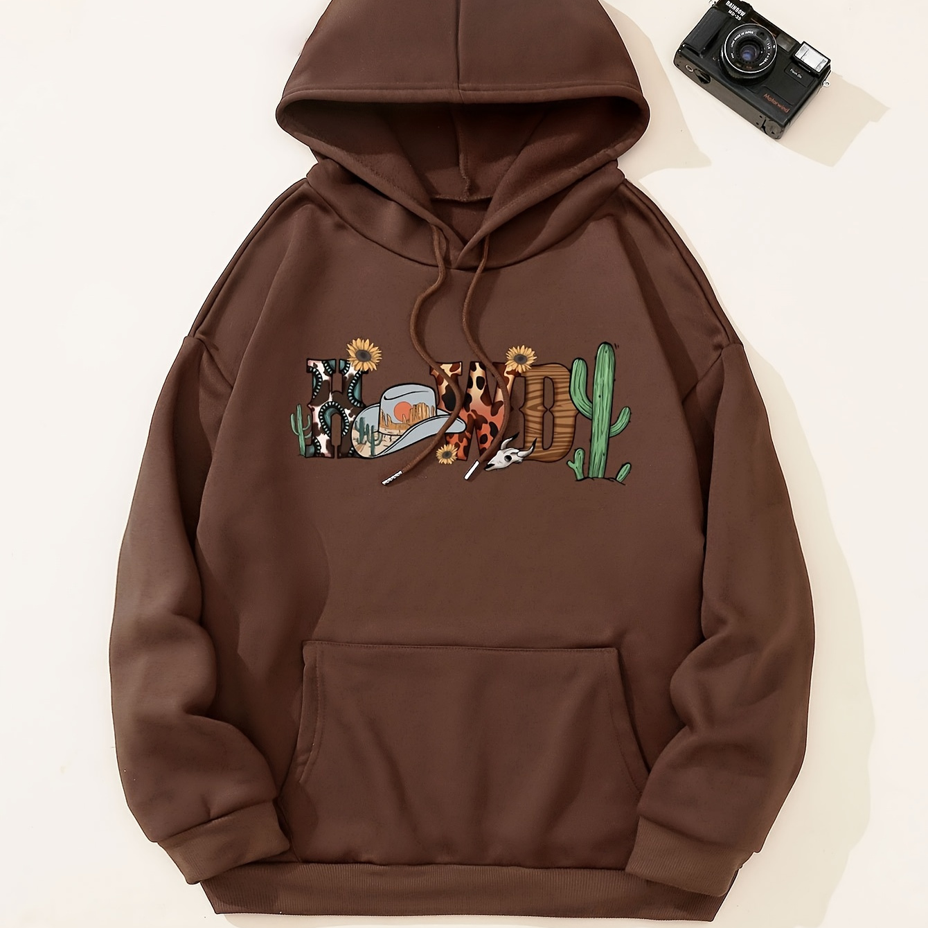 Howdy Print Hoodie Casual Drawstring Hooded Sweatshirt - Temu Canada