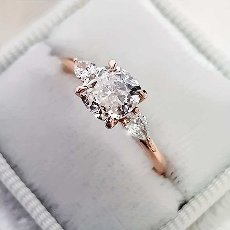 

Zircon Decor Engagement Ring 1.30ct Zircon Promise Ring Rose Golden Wedding Anniversary Ring Gift